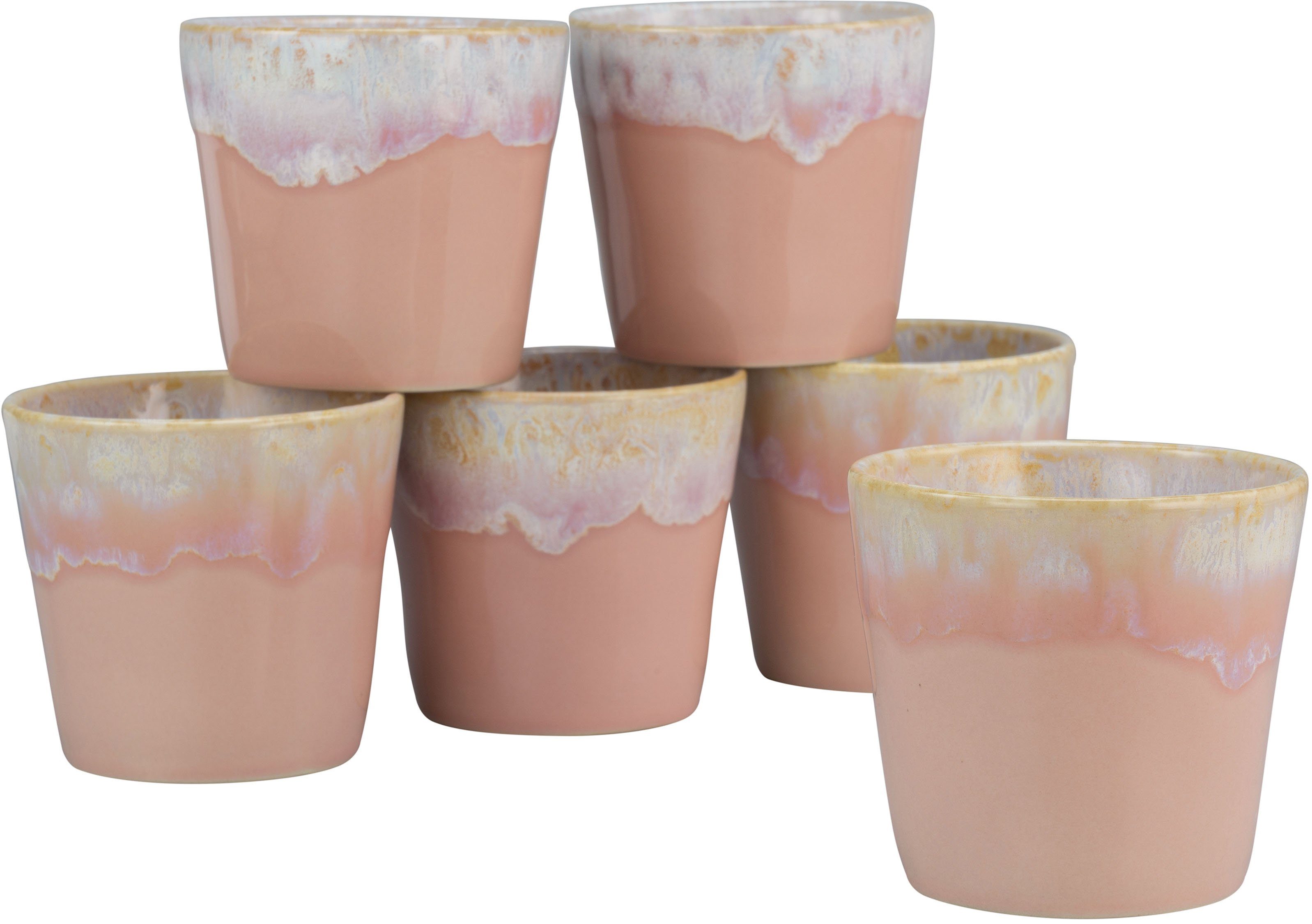 CreaTable Becher Kaffeebecher Grespresso Lungo, Made Europe in 21 Tassen rosa Set, 6-teilig, cl, Steinzeug