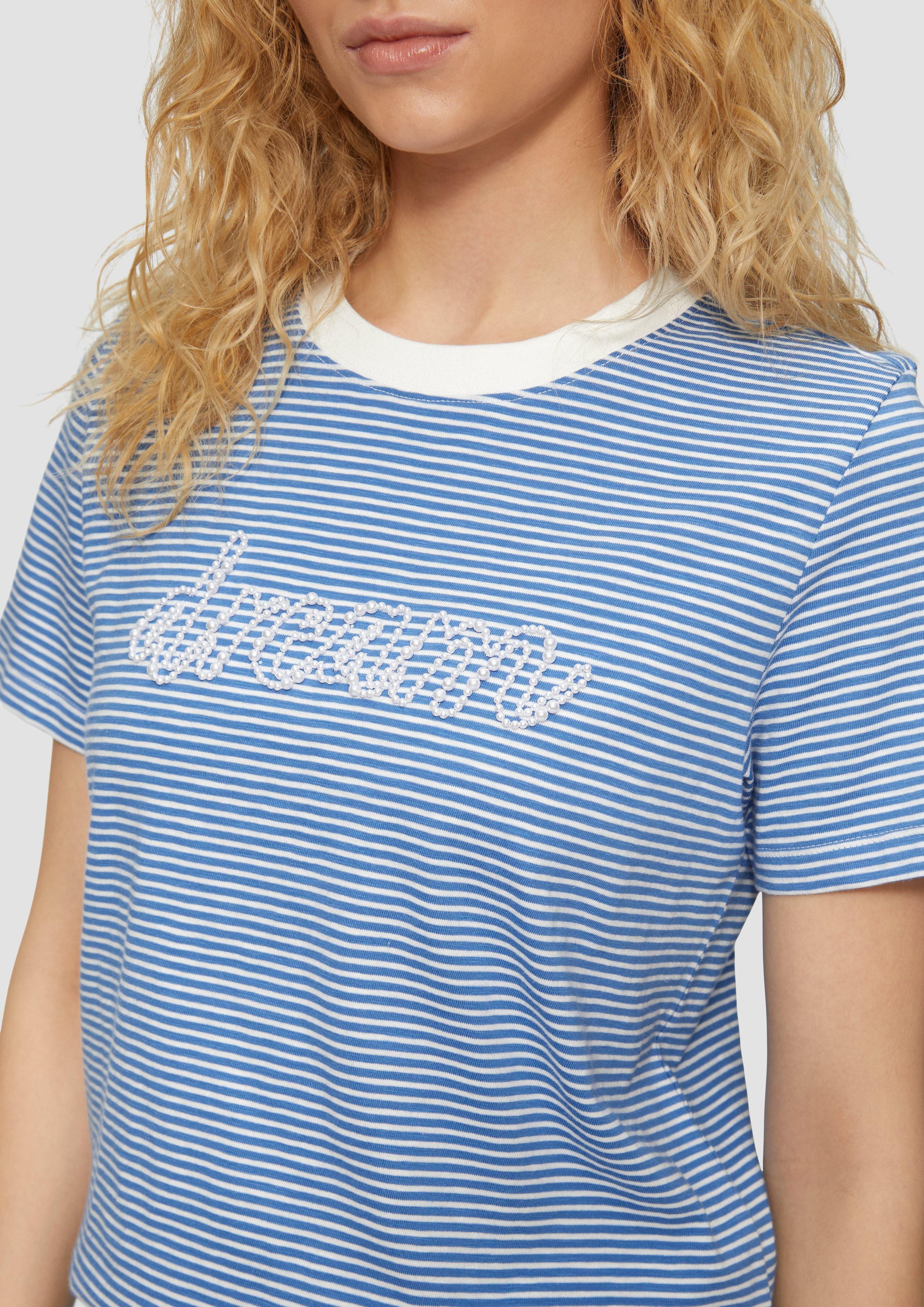 s.Oliver Kurzarmshirt Streifenshirt mit Schmuckperlen Artwork günstig online kaufen