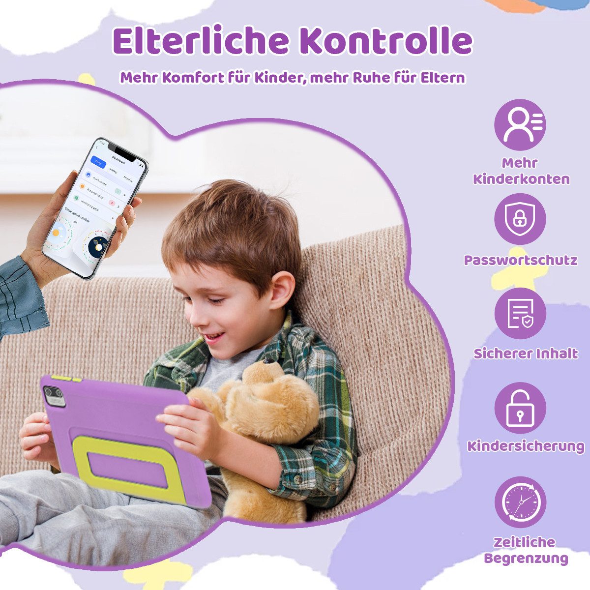 BUFO 7 Zoll 8(2+6)GB+64GB, Wi-Fi, Bluetooth, 1024 x 600 HD-Display, Kinder Tablet (7", 64 GB, Android, WiFi, Dual-Kamera, Kindersicherung, Augenschonendes IPS) – Bild 5 von 5