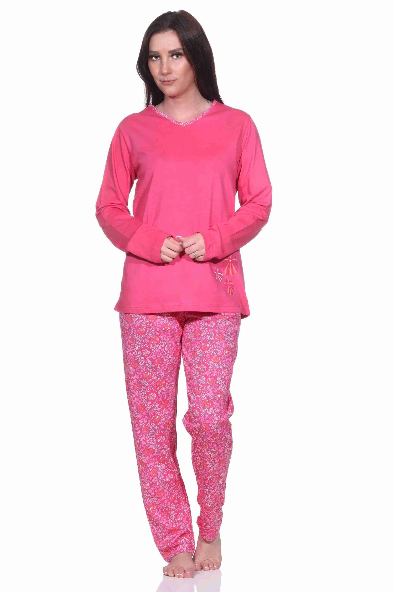 Normann Pyjama pink Pyjamahose floralen mit Schlafanzug langarm Damen Alloverprint