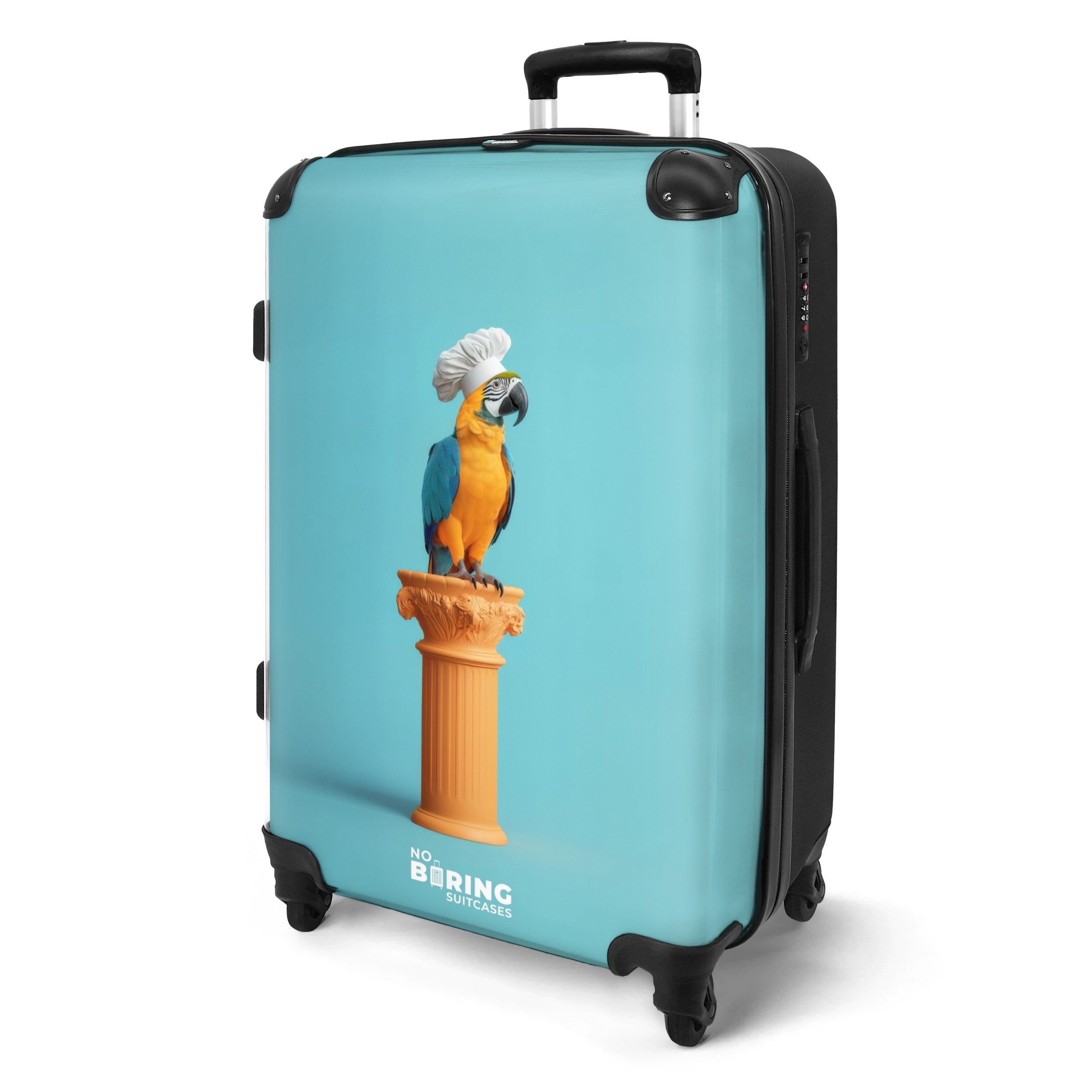 NoBoringSuitcases.com© Hartschalen-Trolley Papagei mit Kochmütze auf günstig online kaufen