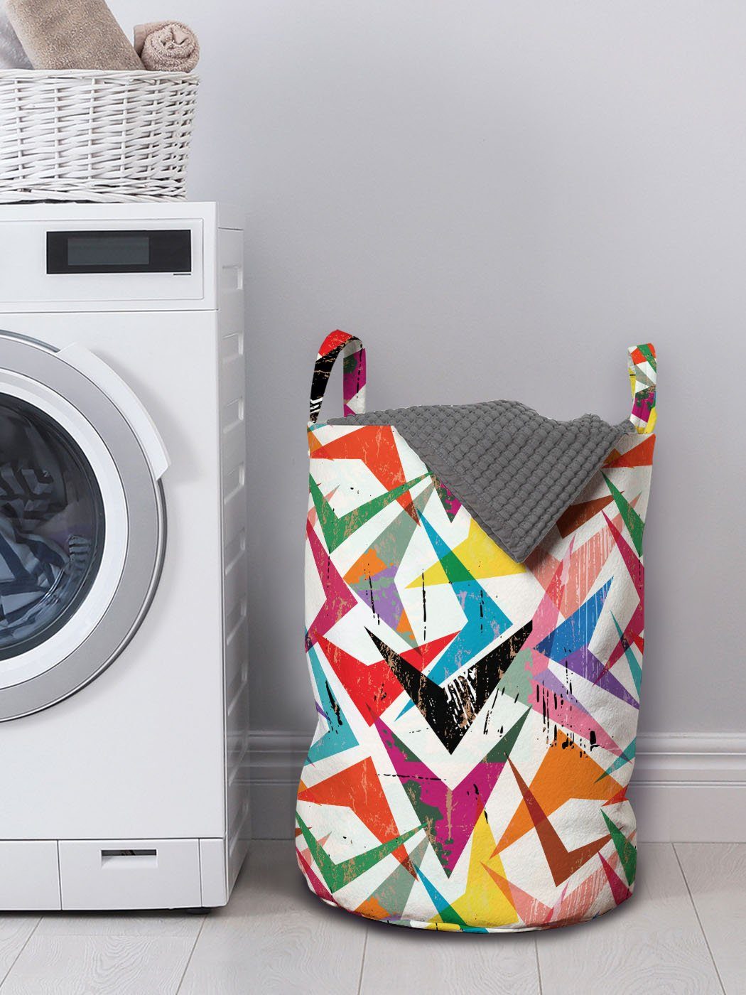 Abakuhaus Waschsalons, Abstrakt Grunge Modernistic Wäschesäckchen mit für Kordelzugverschluss Wäschekorb Motiv Griffen