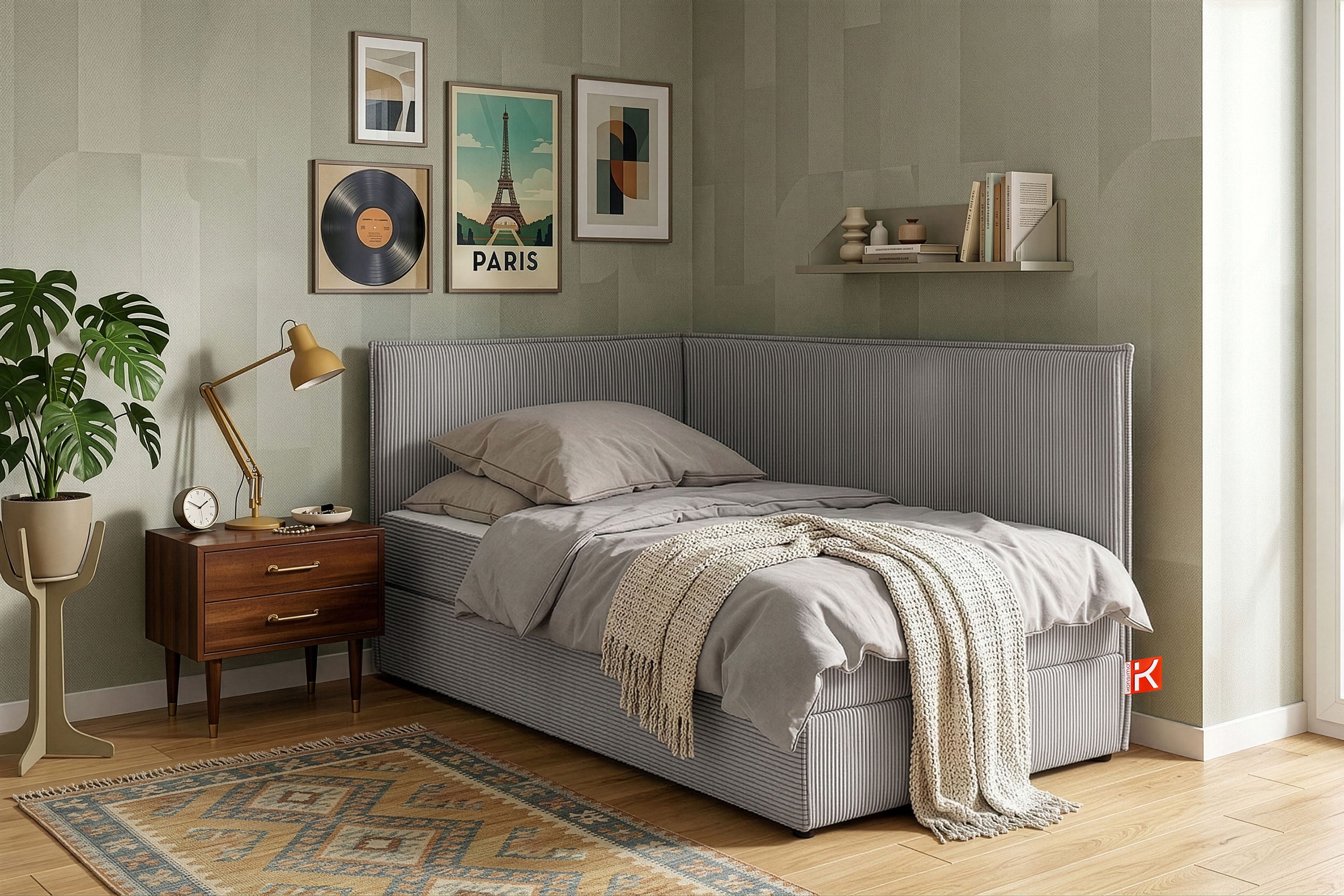 KONSIMO® Boxspringbett ROTI Daybett, Tagesbett, Jugendbett, 90 cm x 200 cm (1-Person Boxspringbett), hergestellt in der EU, inklusive Kissen, mit großem Bettkasten