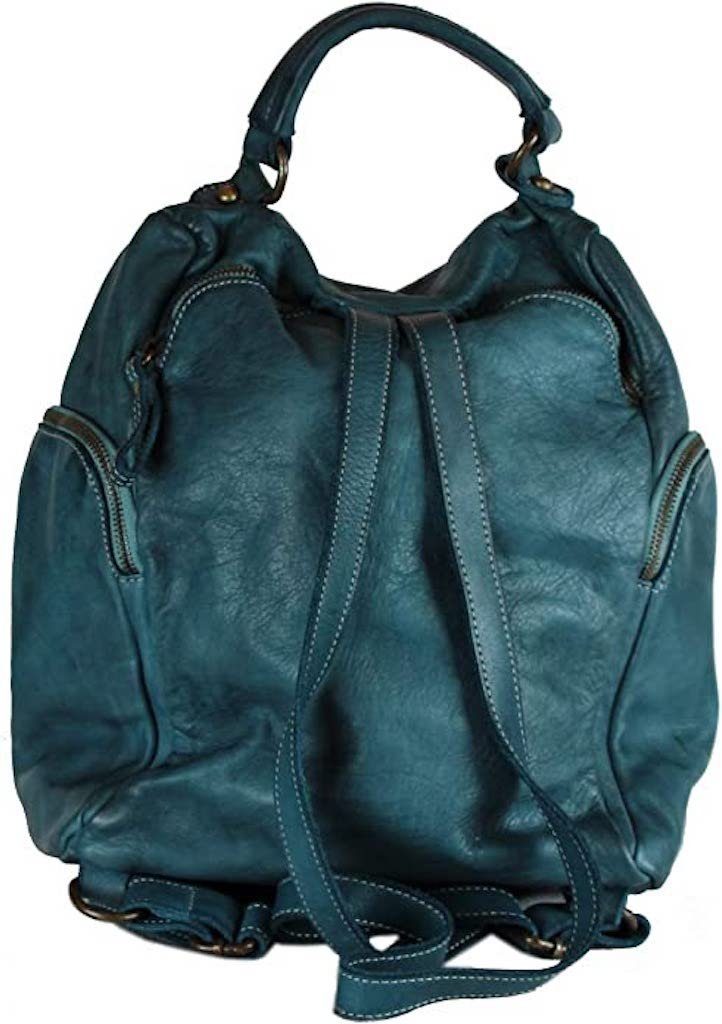 BZNA Damenhandtasche, Echtes Leder Designer Rucksack Backpacker Petrol Stella Rucksack