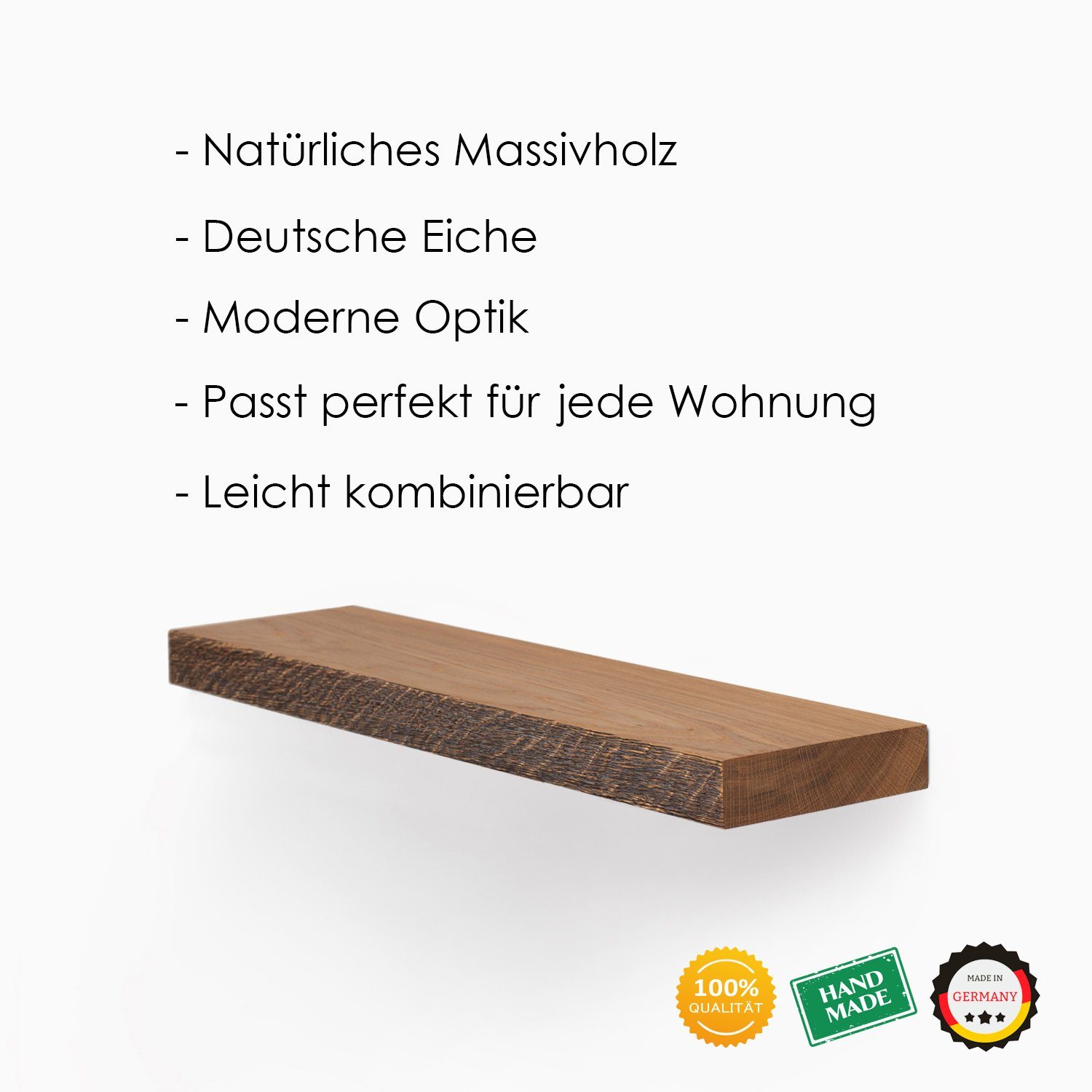 Bücherregal Eiche Holz - Wandboard LUAN Wandregal massiv Holzregal Rikmani