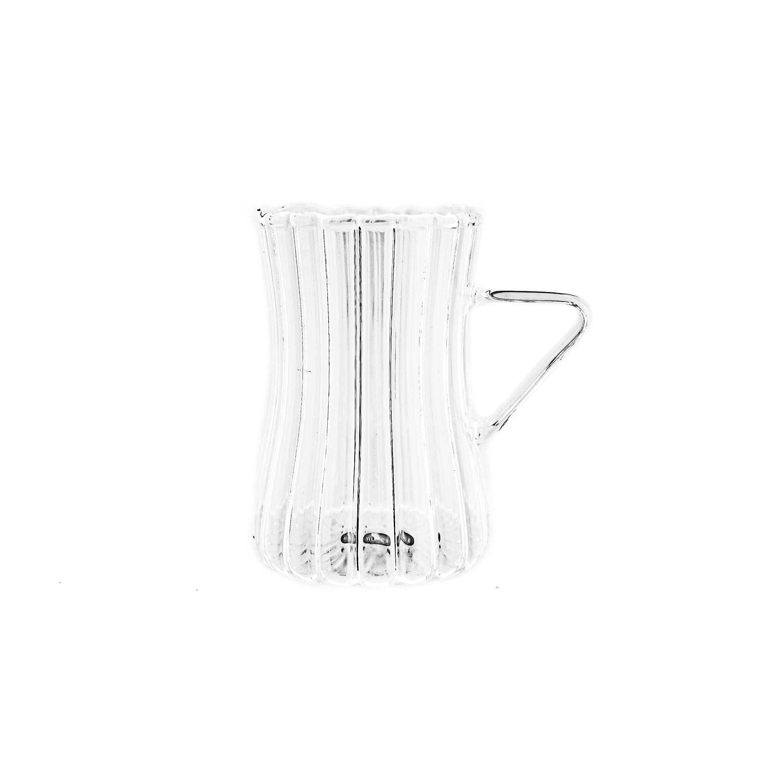 Mulex Teeglas 6-tlg mit Henkel aus Borosilikatglas, 200 ml, Riffle-Design