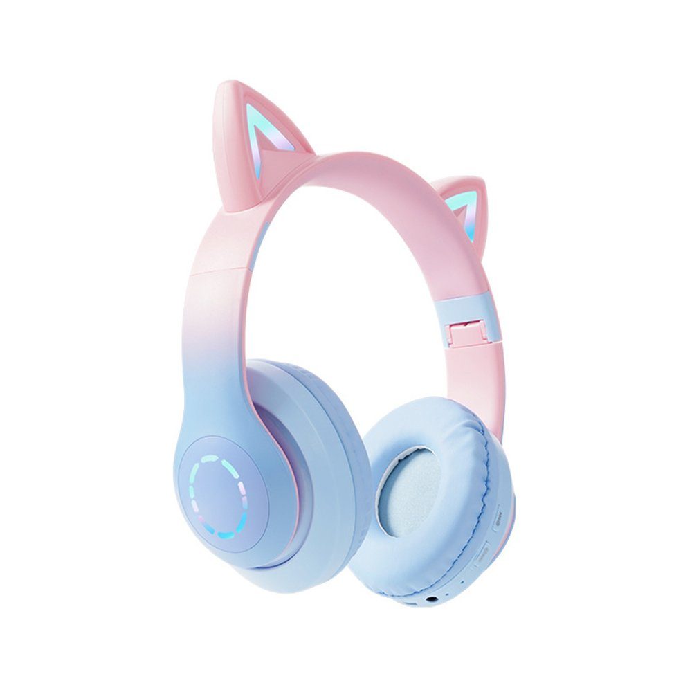 Housruse Drahtloses Bluetooth-Headset Katzenohr führte rosa blauen  Farbverlauf Bluetooth-Kopfhörer
