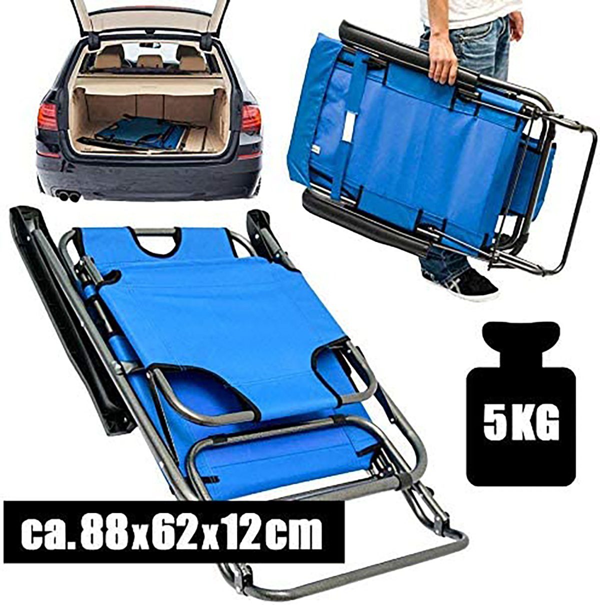 Liege AMANKA 153cm Campingstuhl Sonnenliege, Freizeitliege Liegestuhl Campingliege Blau Campingstuhl