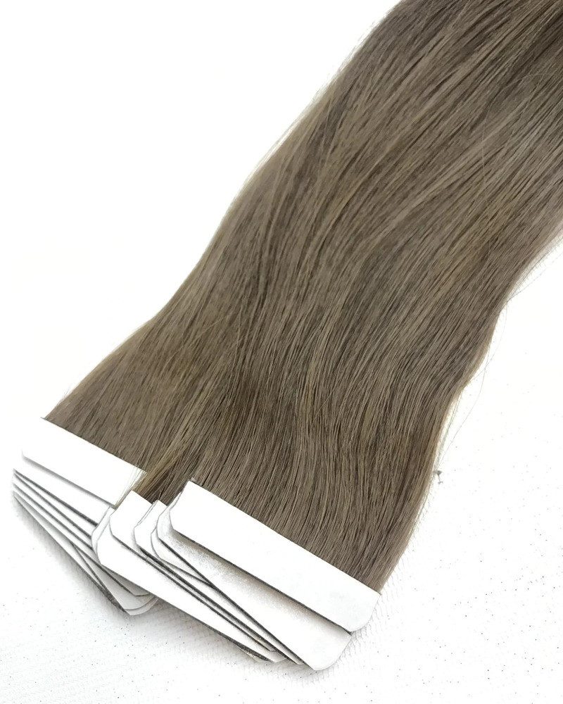 Haarwelten Deluxe Hair Extensions Echthaar-Extension Tape in Hair Echthaartapes, slavic asch hellbraun, Remy Haar für Haare, 100% Echthaartresse für Extensions als Tape