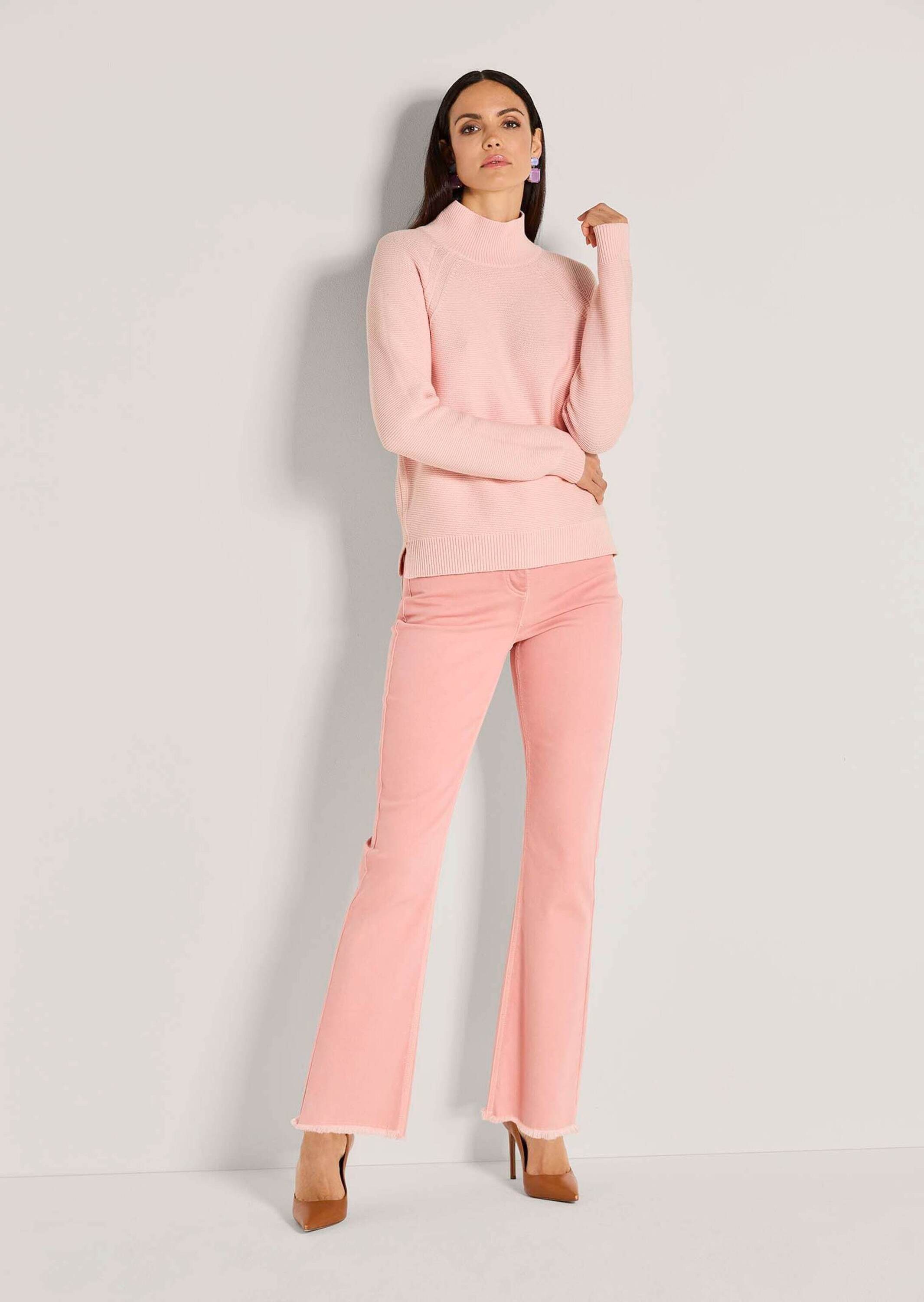 MADELEINE Strickpullover Zeitloser Baumwollpullover mit Stehkragen Feinstri günstig online kaufen