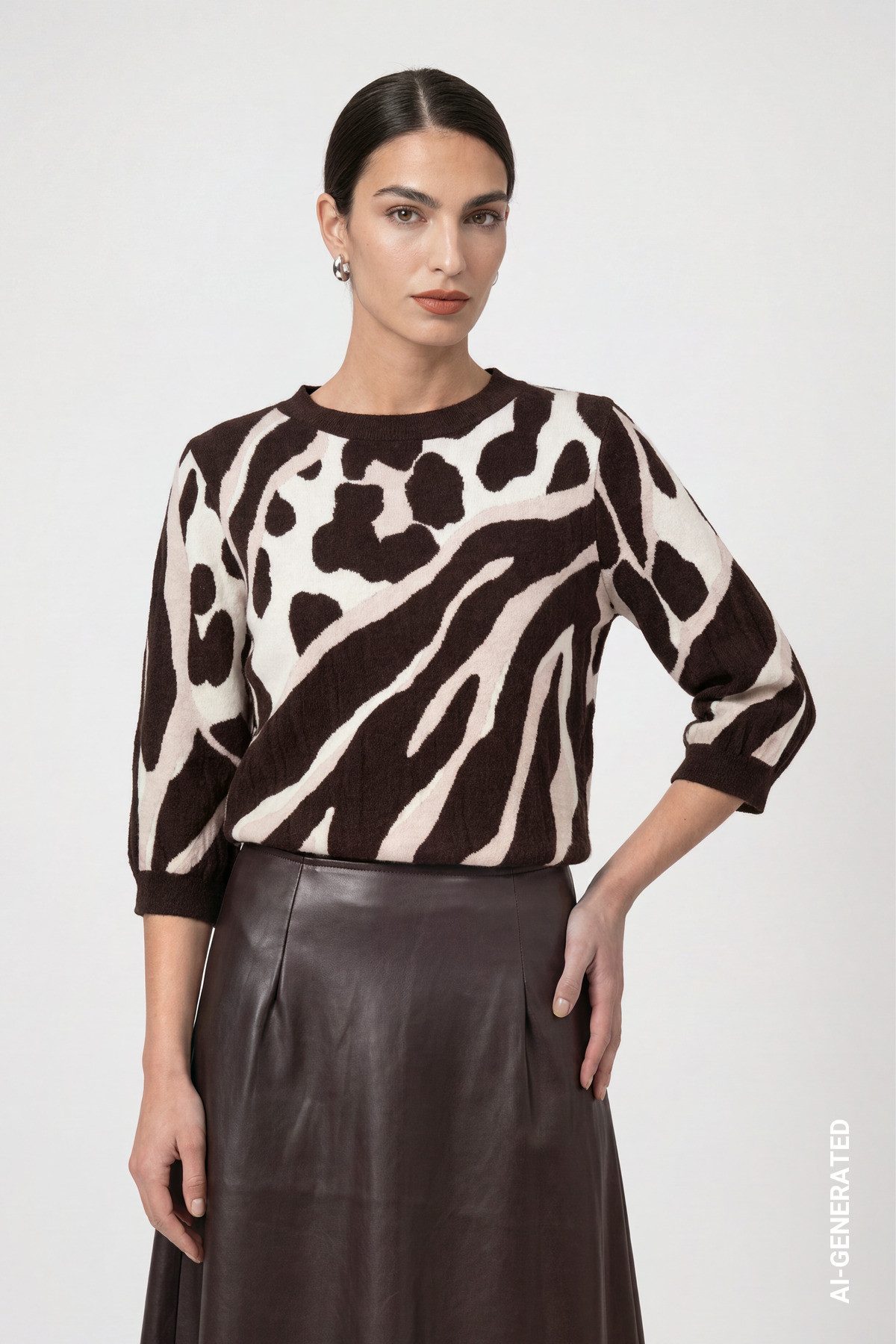 Monari 3/4 Arm-Pullover Pullover Leo Tigermix Regular fit mit Leomuster
