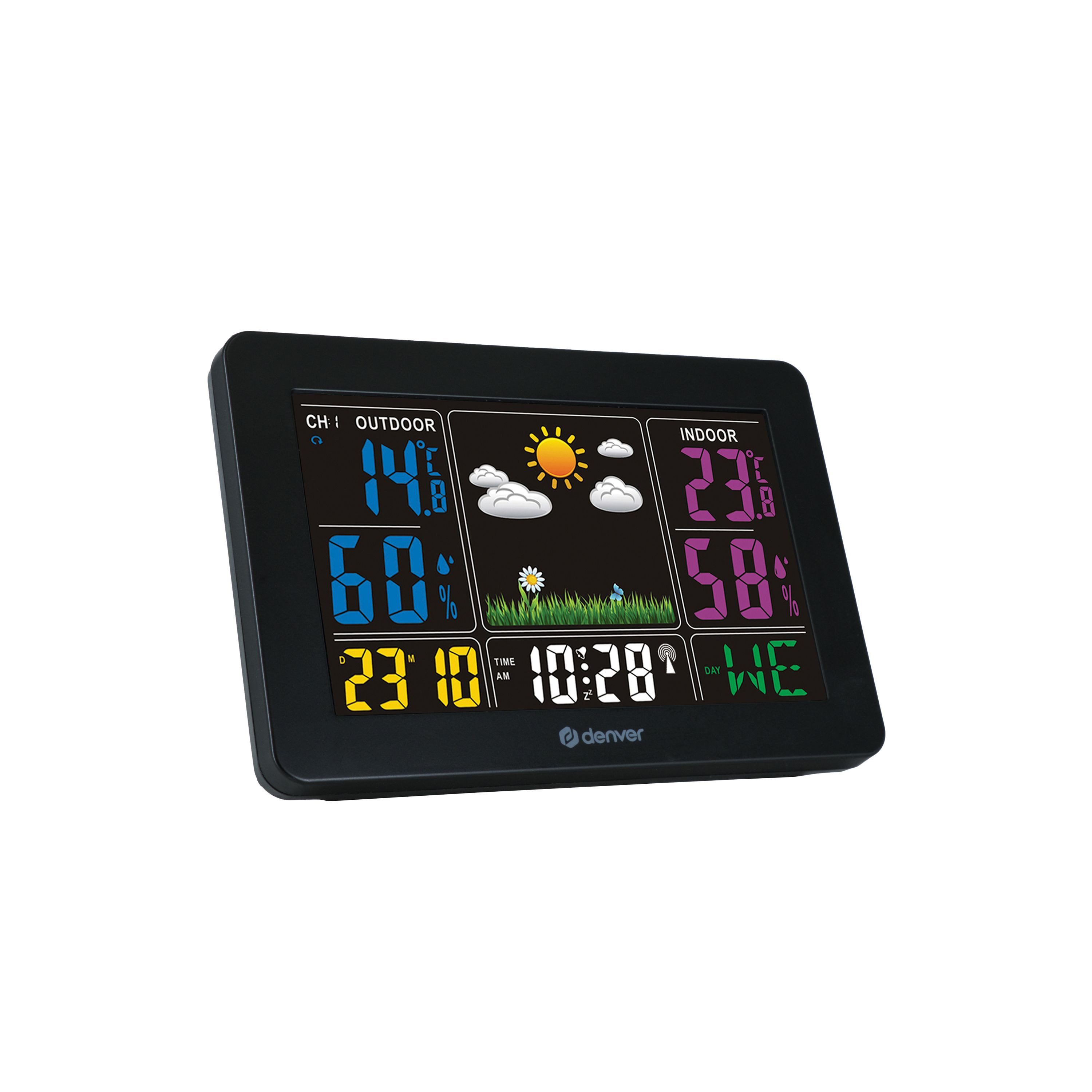 Denver WS-540 Funkwetterstation (Wetterstation mit Uhr und Kalender- Funktion, farbiges Display)