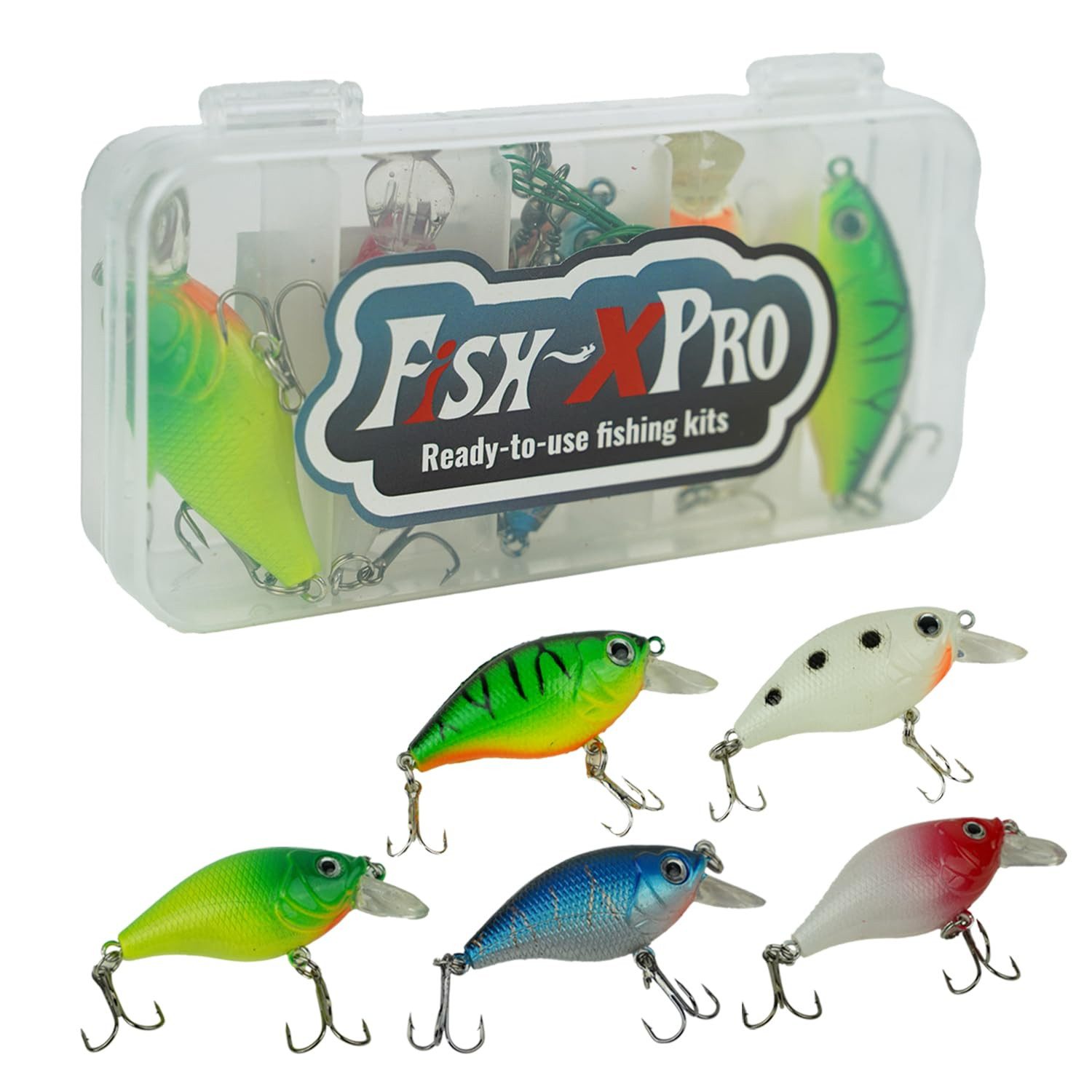 Fish-XPro Kunstköder Raubfisch Köderset 5-teilig - Wobbler inkl. Stahlvorfach Box