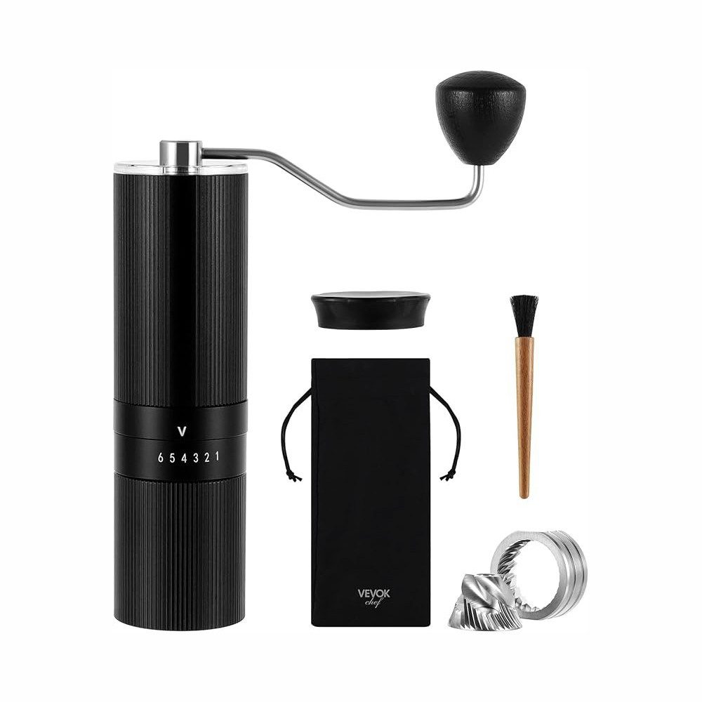 vevok chef Kaffeemühle Aluminium Premium Kaffeemühle Hand-Kaffeemühle, 6 Stufen