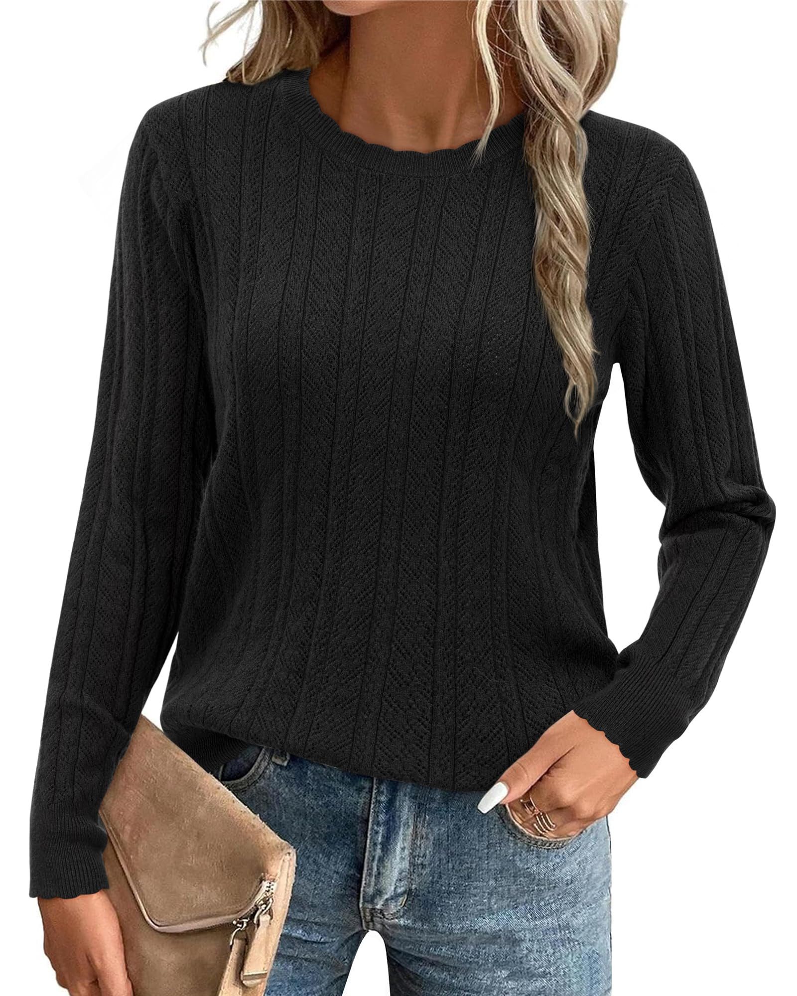 Arach&Cloz Strickpullover Damen Pullover Langarm Strickpullover Lässige Blusen mit Rundhalsausschnitt