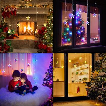 Elegear LED-Lichtervorhang 160/188cm Lichterkette für fenster Weihnachtsdeko, mit 3/5 Sterne, 36-flammig, Warmweiß&Bunt Wechselbar LED stern