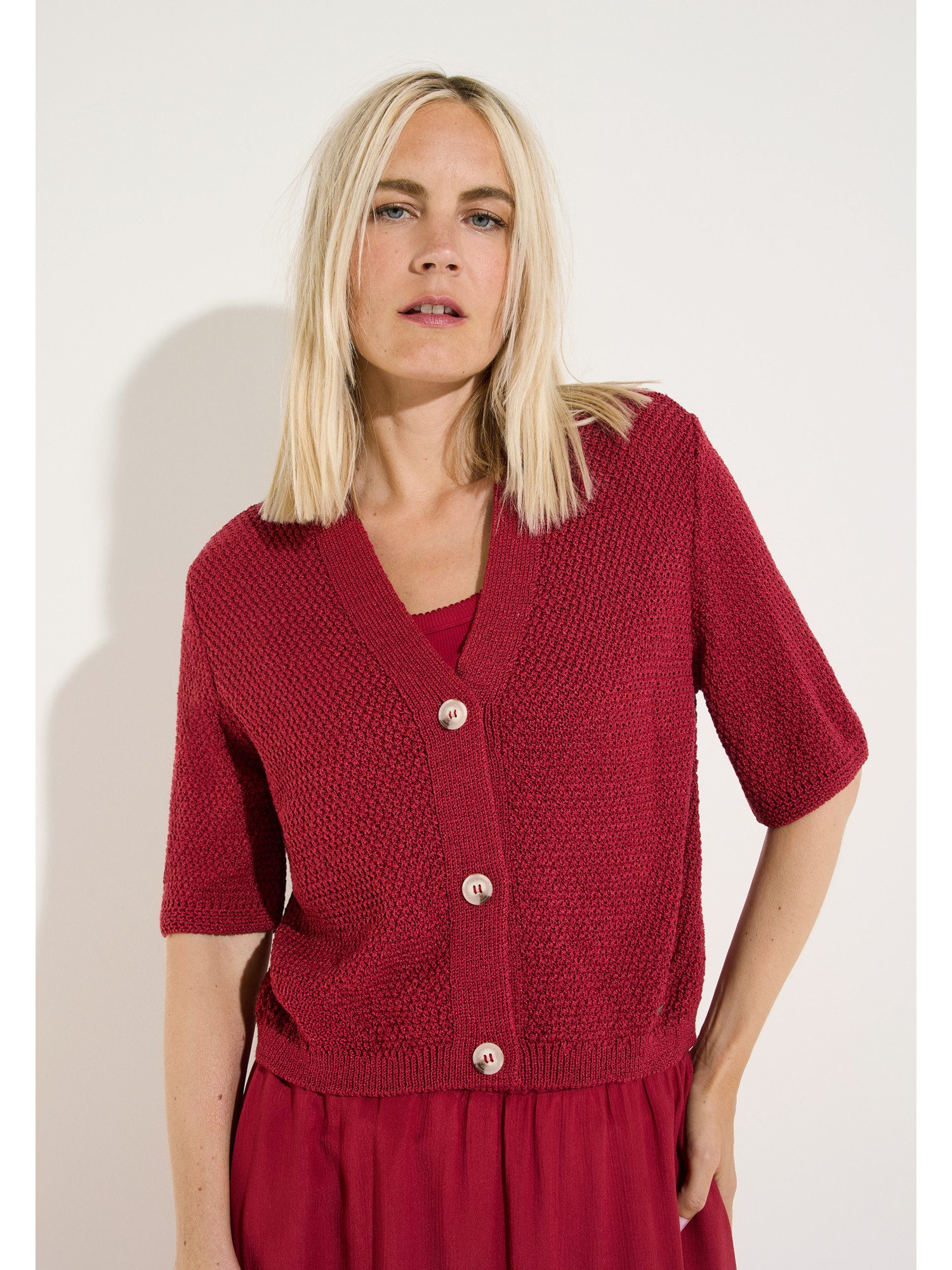 MORE&MORE Cardigan edel schimmernde Kurz-Strickjacke