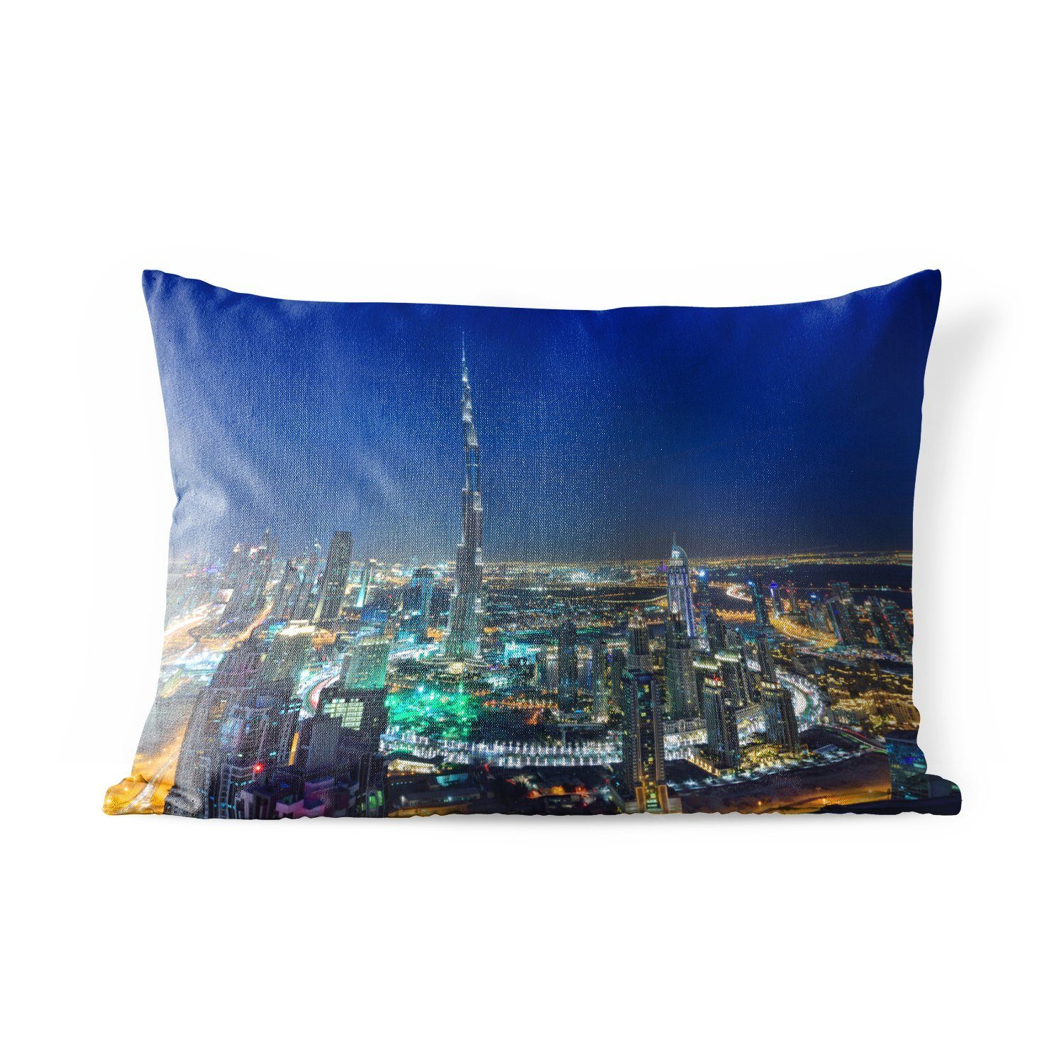 MuchoWow Dekokissen Dubai und der Burj Khalifa am Abend beleuchtet, Outdoor-Dekorationskissen, Polyester, Dekokissenbezug, Kissenhülle