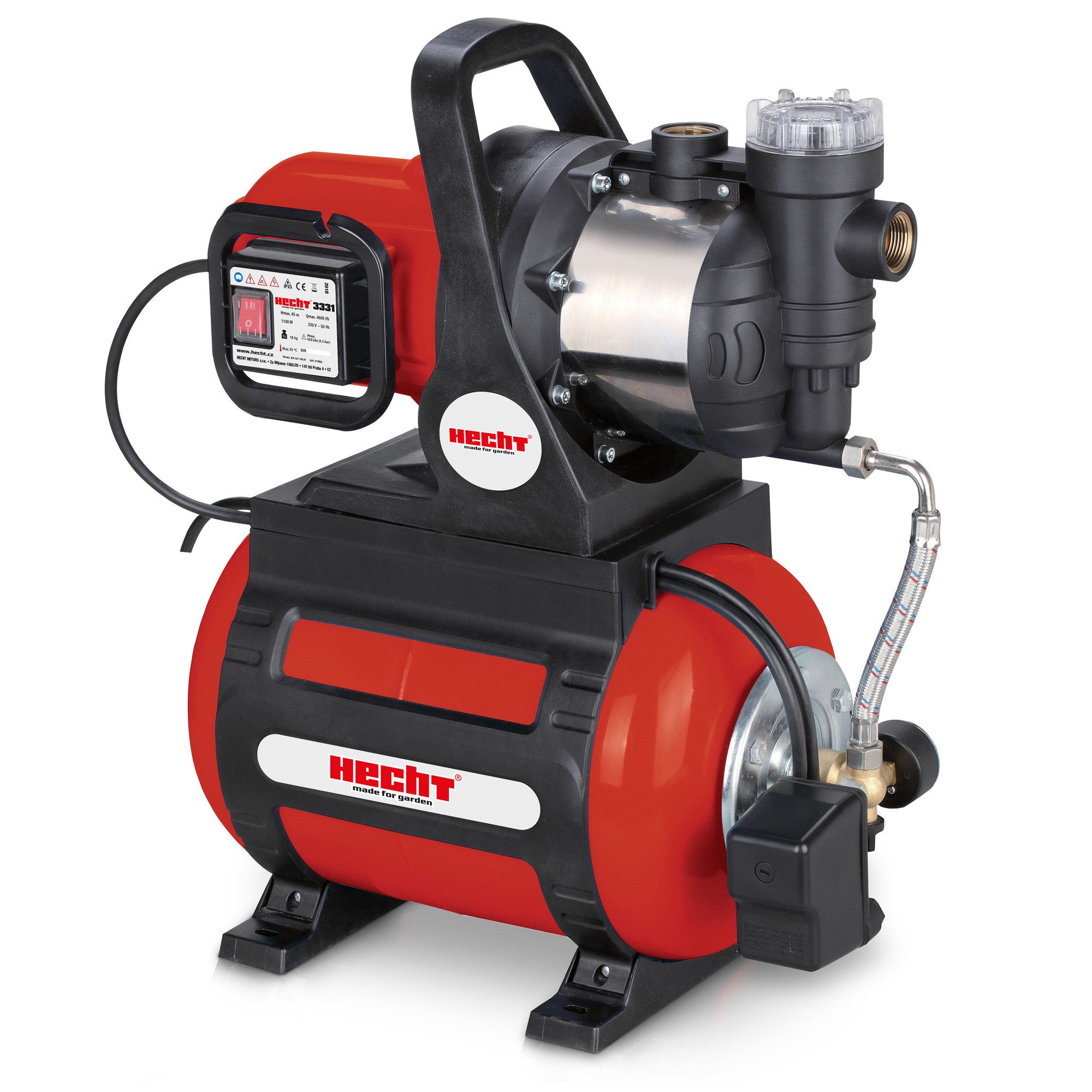 Hecht Hauswasserwerk 3331 mit 4.600 l/h 1100W Edelstahl, Druckschalter, 4,5bar, 45m Förderhöhe