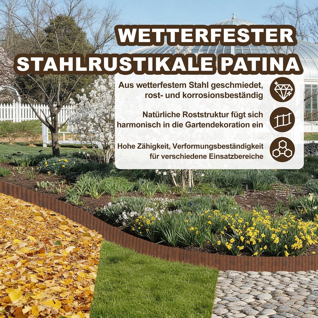 FIVMEN Beetumrandung Rasenkante 5m/10m Beetbegrenzung aus Metall, Rost, Verzinkt Rasenbleche Mähkante Flexible, 15/18cm Hoch, Wellig – Bild 4 von 5