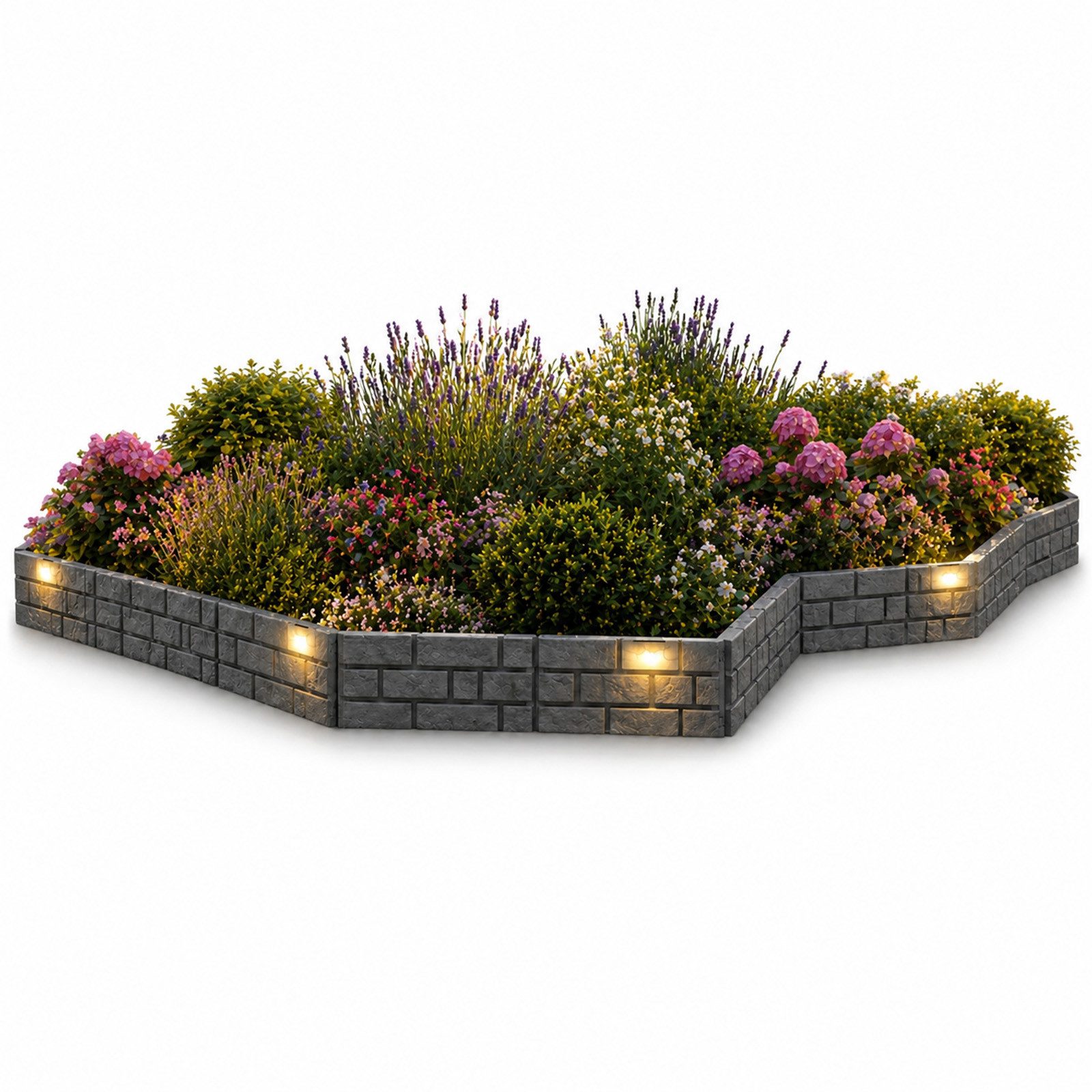 HTI-Living Beetumrandung Beeteinfassung Länge 690 cm Ziegelsteinoptik Grau, LxH: 43.5x29 cm, Set, 16 Module inkl. Solar, Zierzaun Beetumrandung Beetbegrenzung