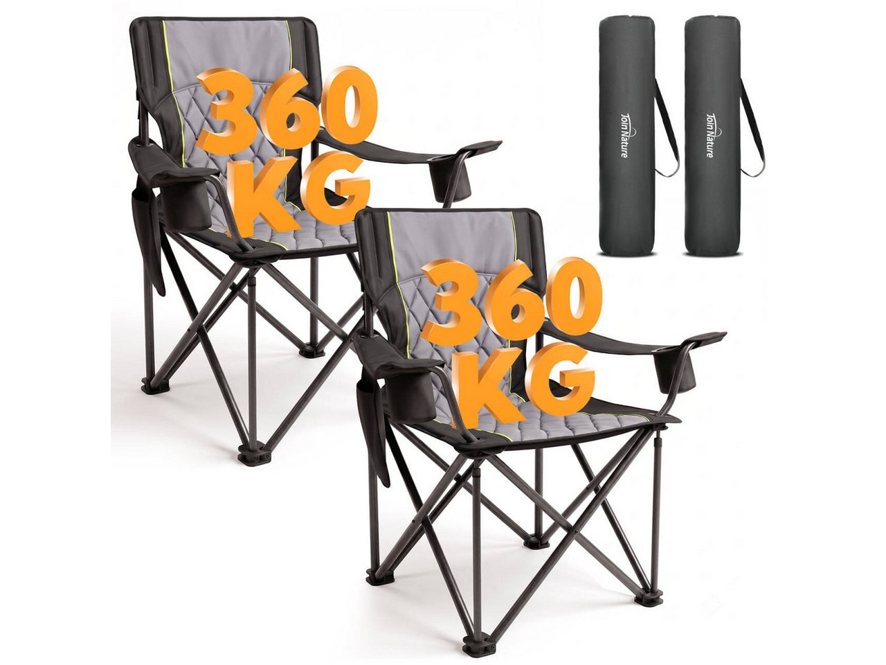 HOMECALL Campingstuhl Übergroßer Klappstuhl mit hoher Rückenlehne, XXL Faltstuhl Gepolstert (Bis 360KG Belastbar, 2 St), Robust und Zuverlässig klappstuhl für Outdoor, Balkon, Garten