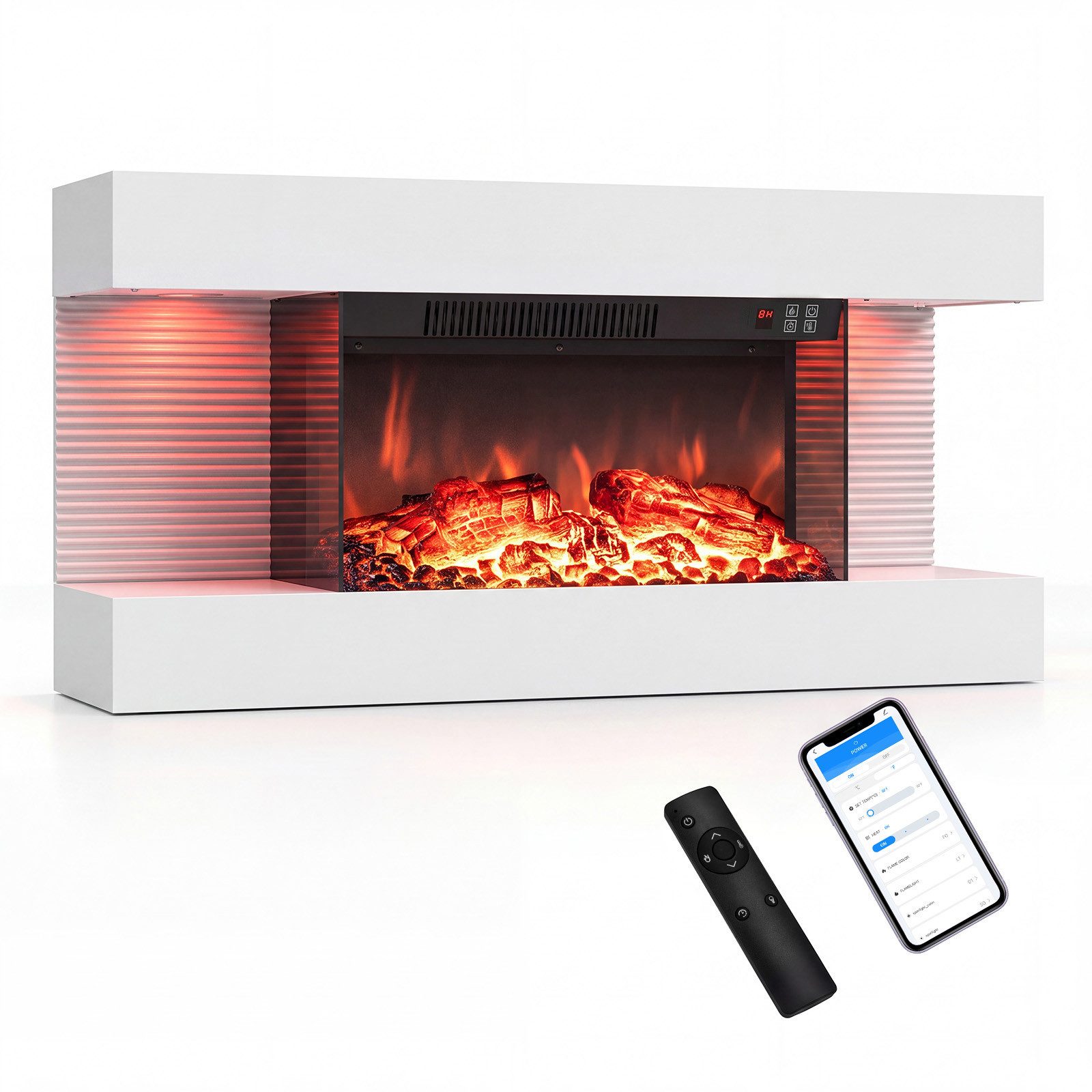 COSTWAY Elektrokamin Wandkamin mit LED-Seitenlichtern, 3D-Flammeneffekt