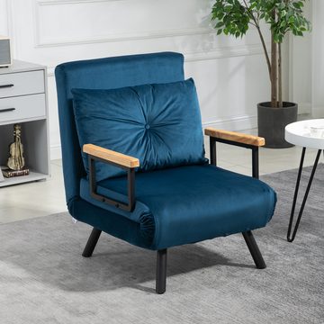 HOMCOM Sessel Gästebett mit Rückenkissen, Polstersofa mit Verstellbarer Rückenlehne (Relaxsessel mit Bettfunktion, 1-St., Schlafsofa), für Schlafzimmer, Wohnzimmer, Blau