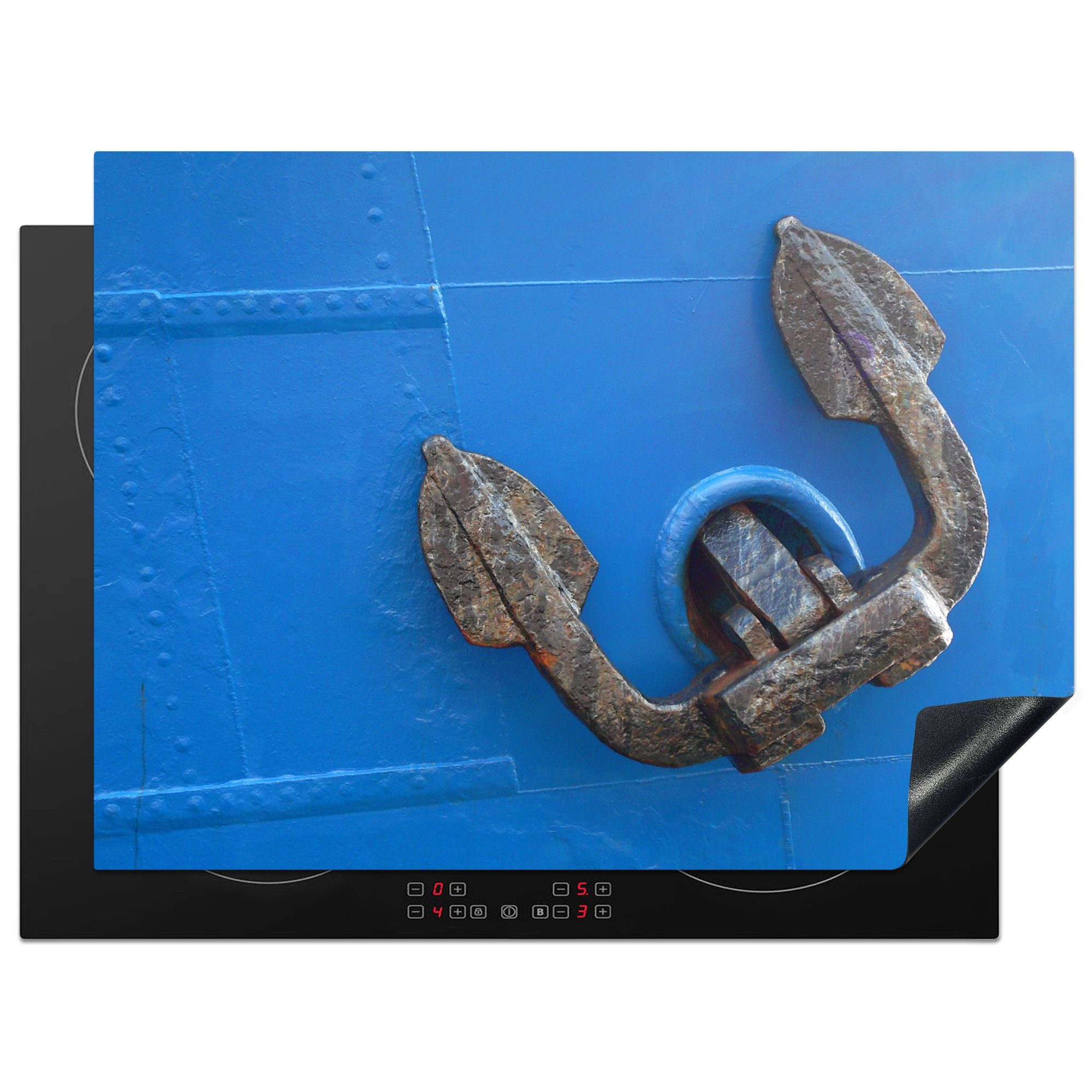 MuchoWow Herdblende-/Abdeckplatte Anker in einem blauen Schiff, Vinyl, (1 tlg), 71x52 cm, Induktionskochfeld Schutz für die küche, Ceranfeldabdeckung