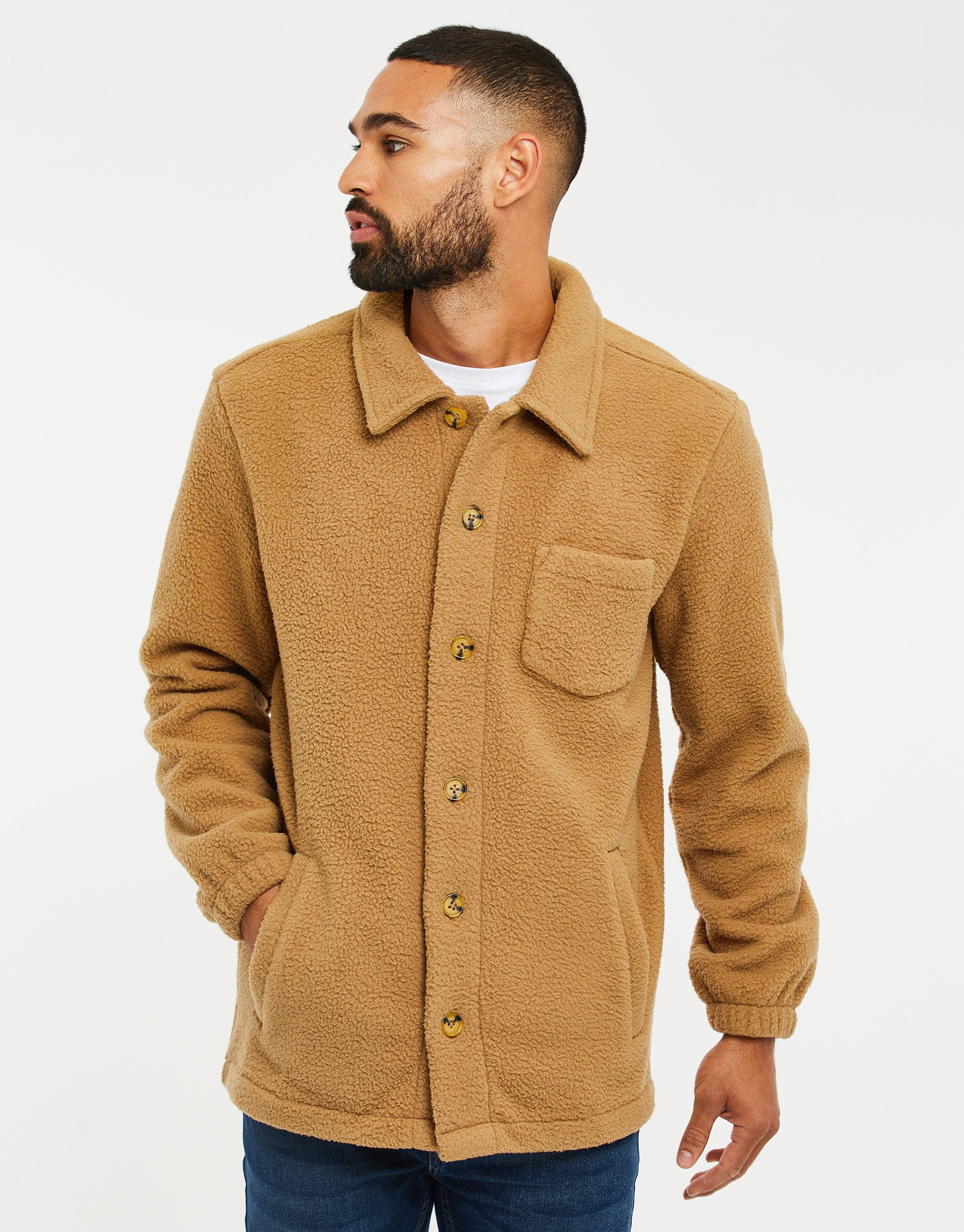 Threadbare Fleecejacke THB Fleece Button Through Borg Alfred (1-St) mit Brusttasche