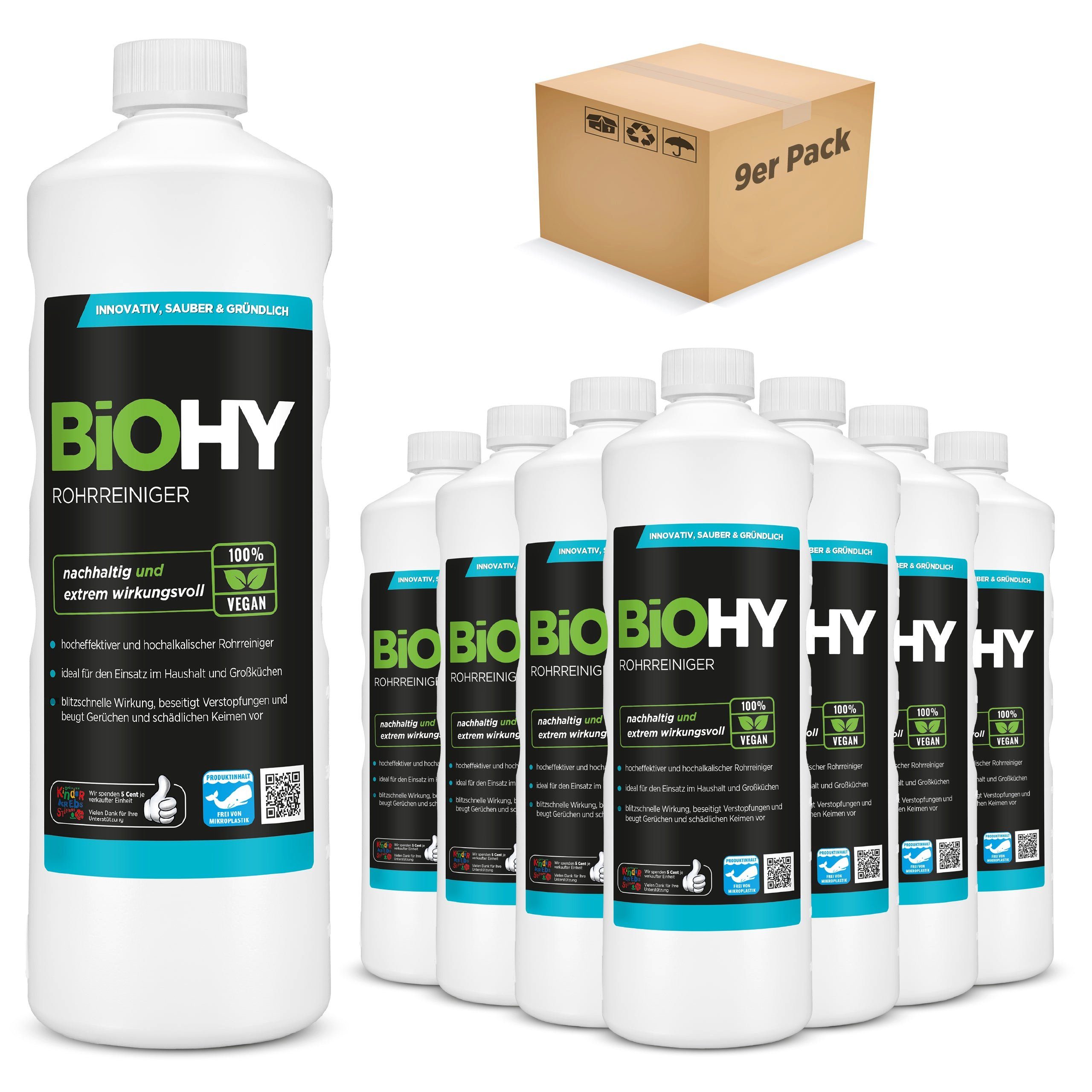 BiOHY Rohrreiniger 9er Pack (9 x 1 Liter Flasche) Rohrreiniger (9-St)