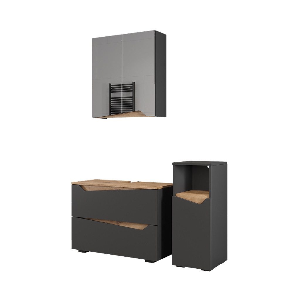 Vicco Badmöbel-Set Marelle, Anthrazit/Artisan, 3 Teile günstig online kaufen