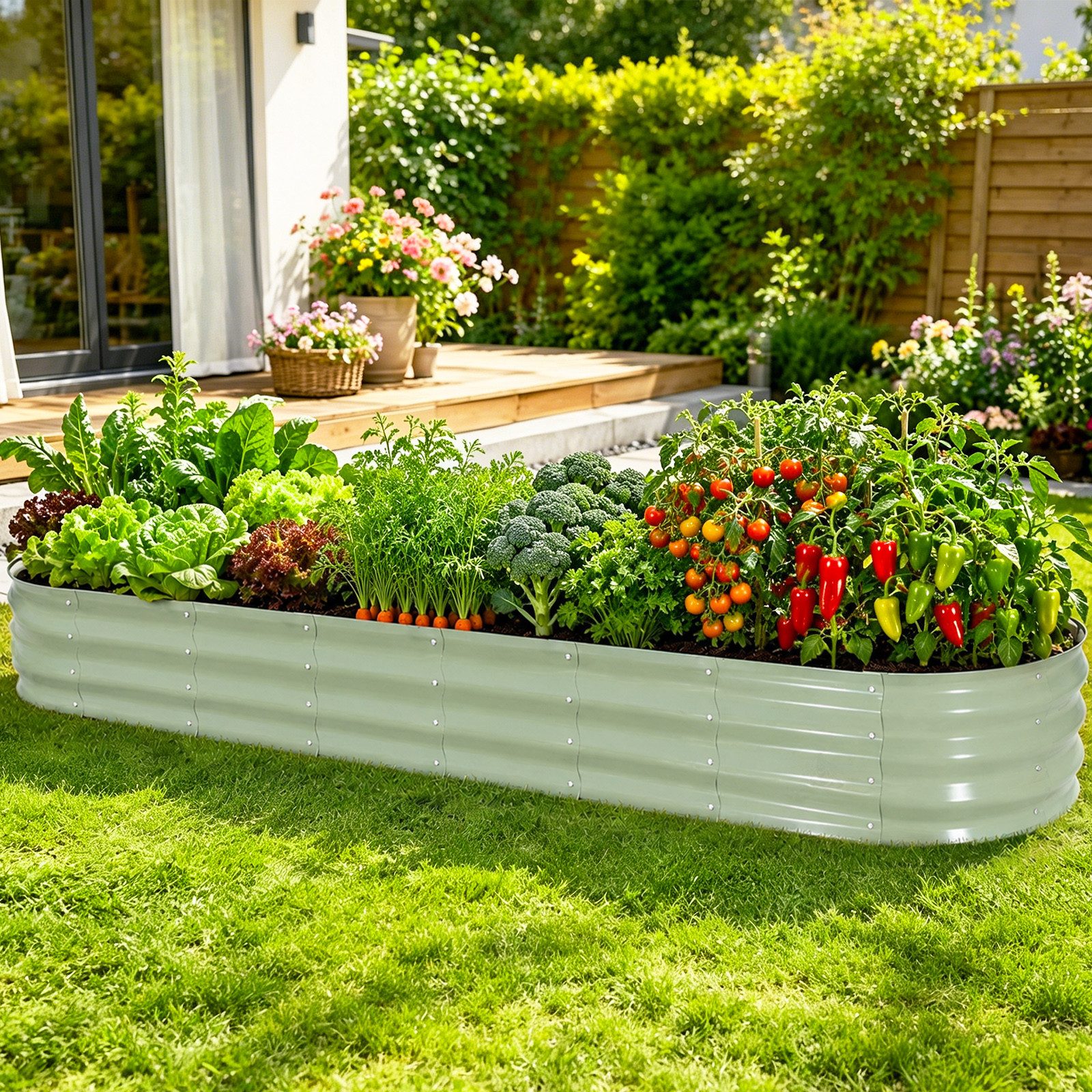 BlingBin Hochbeet 240x60x30 cm Hochbeet Metall - 18-in-1 Pflanzbeet Hochbeete für Garten (1er Set, 1 St., Material: Eisen), Wellblech oval Wetterfest & Rostfrei Gartenbeet für Terrasse & Balkon