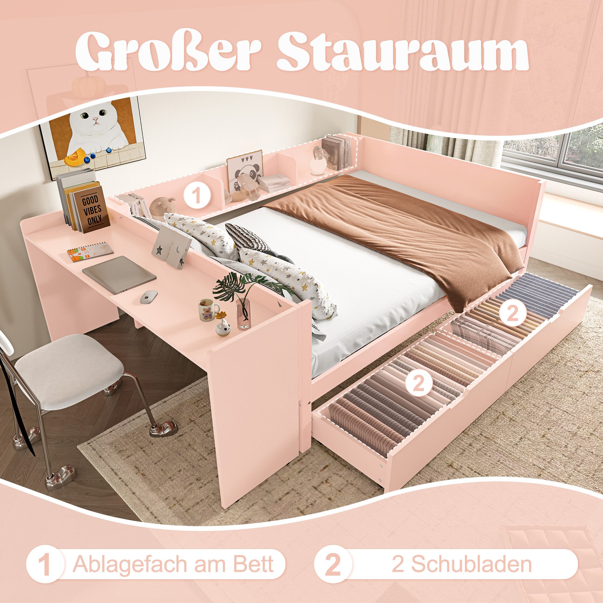 OKWISH Kinderbett mit Schreibtisch, Jugendbett Daybett günstig online kaufen