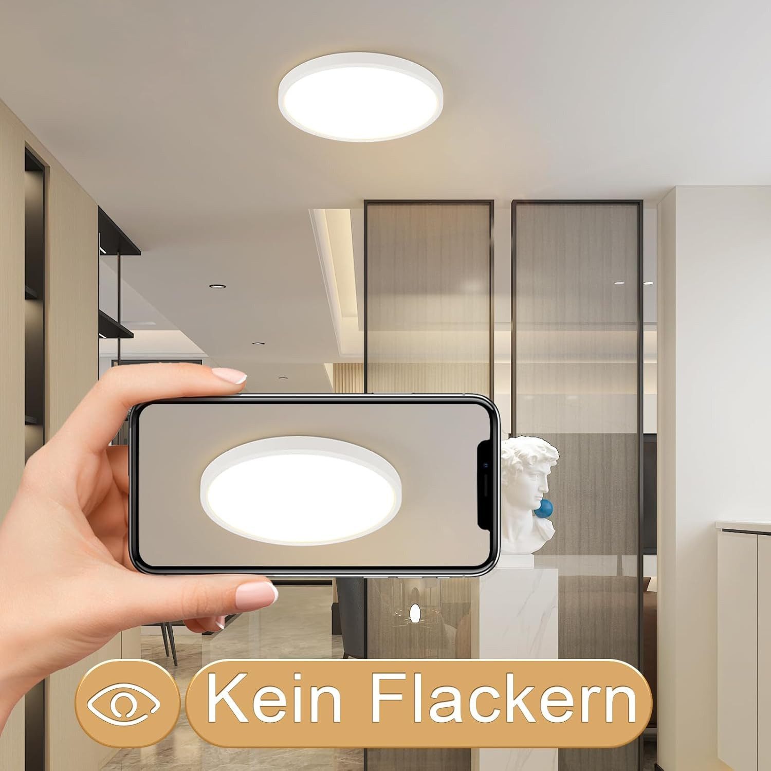 Nettlife LED Panel Ø17cm Warmweiß Panel Integriertes Design, LED fest integriert, Warmweiß, für Flur Küche Schlafzimmer