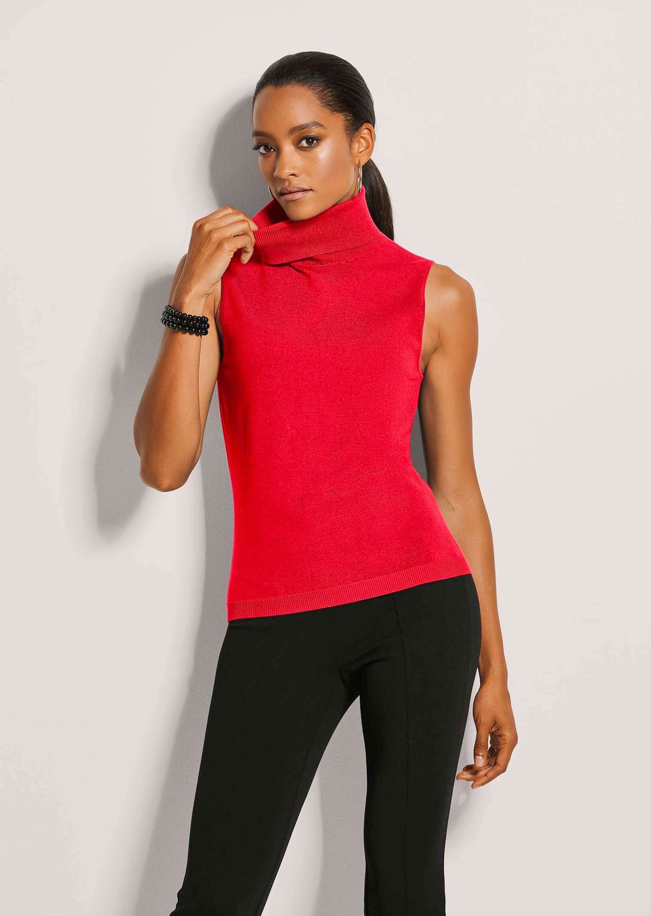 MADELEINE Strickpullover Viskosepullover ohne Ärmel Pullunder mit Rollkrage günstig online kaufen