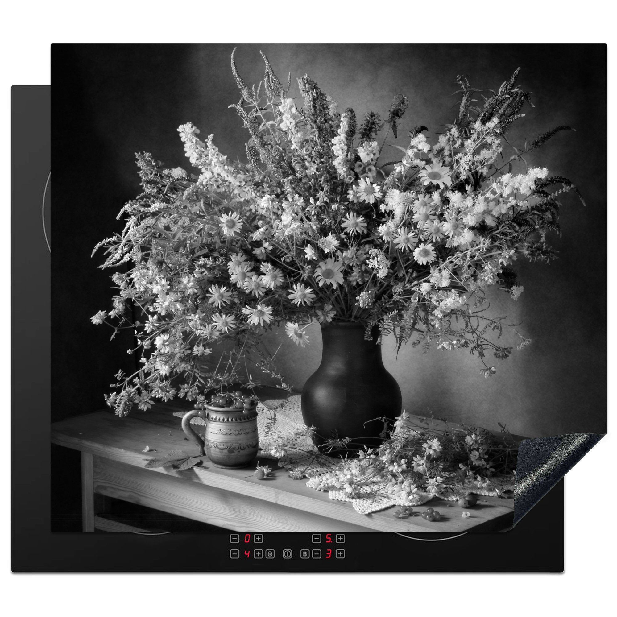 MuchoWow Herdblende-/Abdeckplatte Vase - Stilleben - Blumen, Vinyl, (1 tlg), 59x52 cm, Ceranfeldabdeckung für die küche, Induktionsmatte