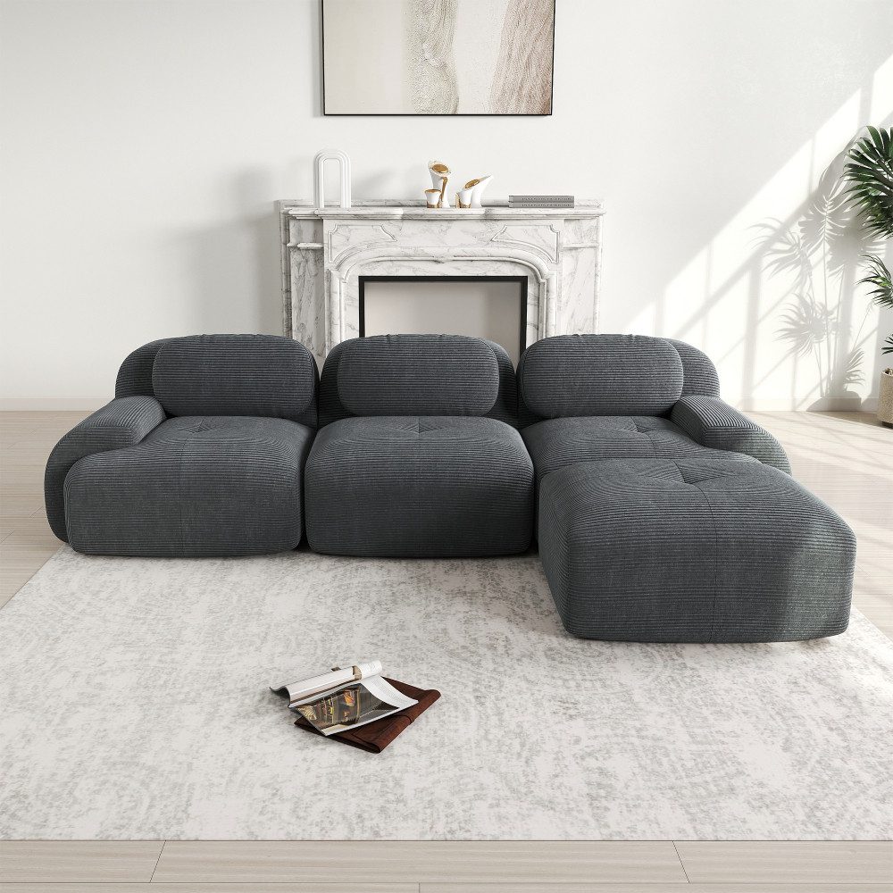 BBWL 3-Sitzer 3-Sitzer modulares Ecksofa aus Cordstoff ohne Montage, ergonomisch mit extra-breiten Armlehnen und 32D Komfortpolsterung