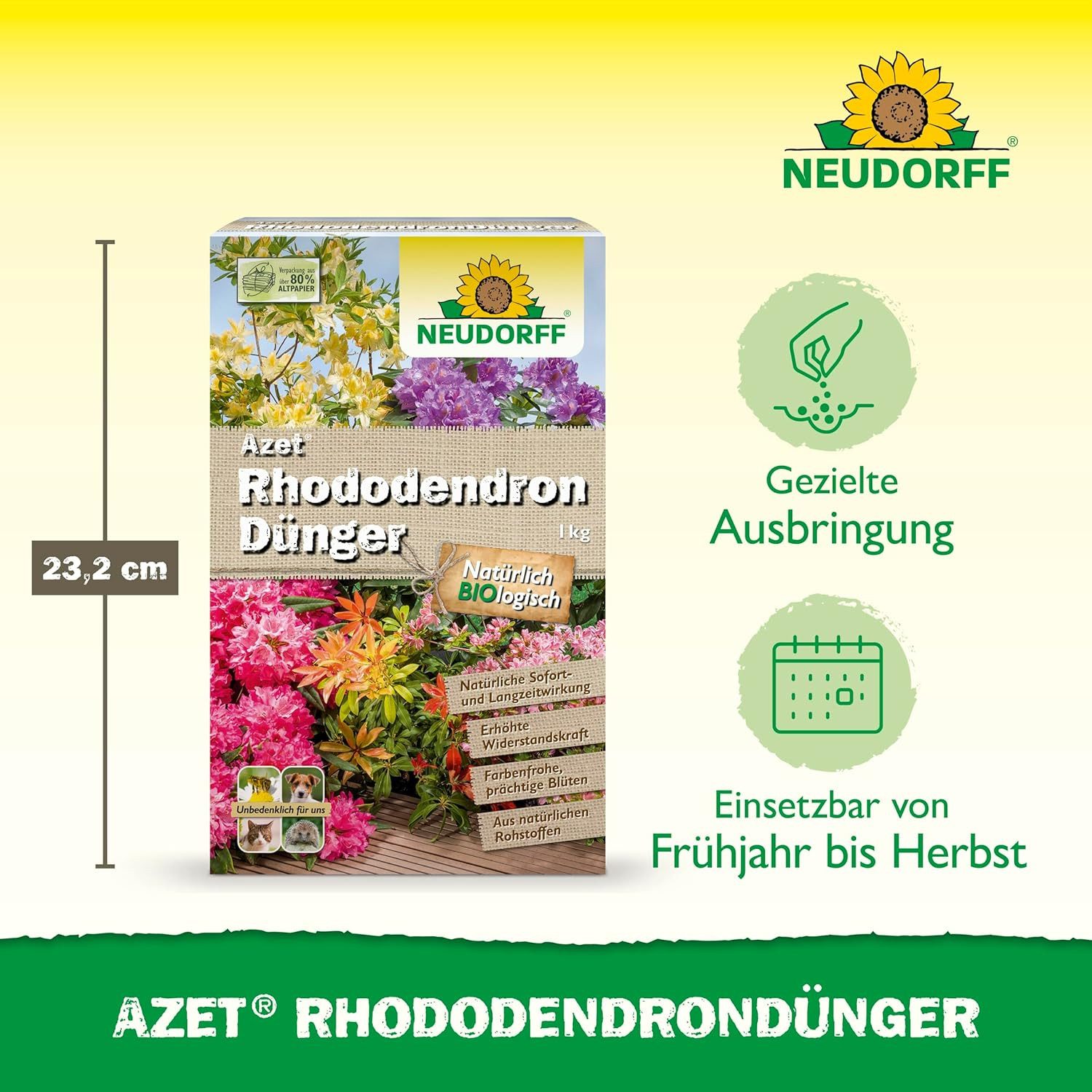 Neudorff Blumendünger Bio - Azet RhododendronDünger 1 kg, mit Mykorrhiza, für farbenfrohe und prächtige Blüten, mit 3 Monaten Langzeitwirkung