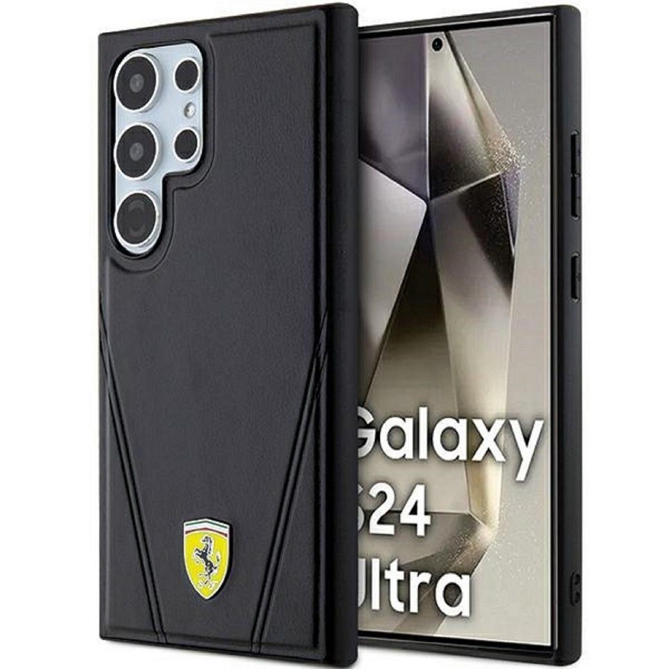 Ferrari Handyhülle Case Galaxy S24 Ultra MagSafe Kunstleder schwarz Logo 6,8 Zoll, Kantenschutz