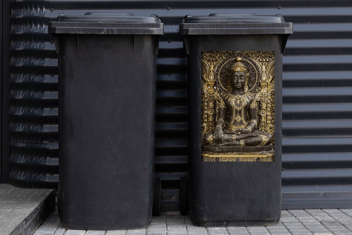 MuchoWow Wandsticker Buddha - Mülltonne, Bild Gold (1 Container, Sticker, Mülleimer-aufkleber, St), - Abfalbehälter
