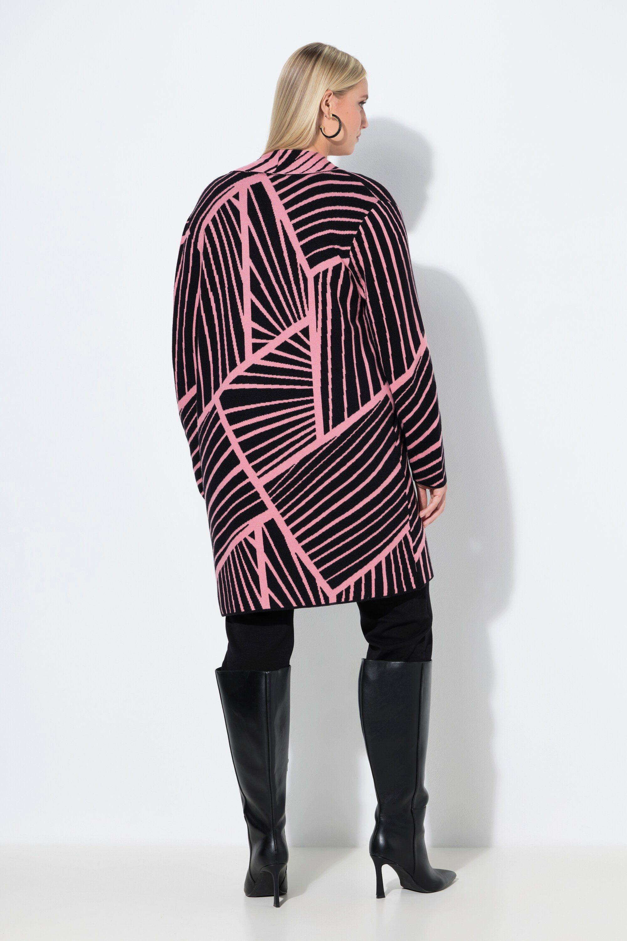 Ulla Popken Strickjacke Long-Strickjacke grafisches Muster Schalkragen