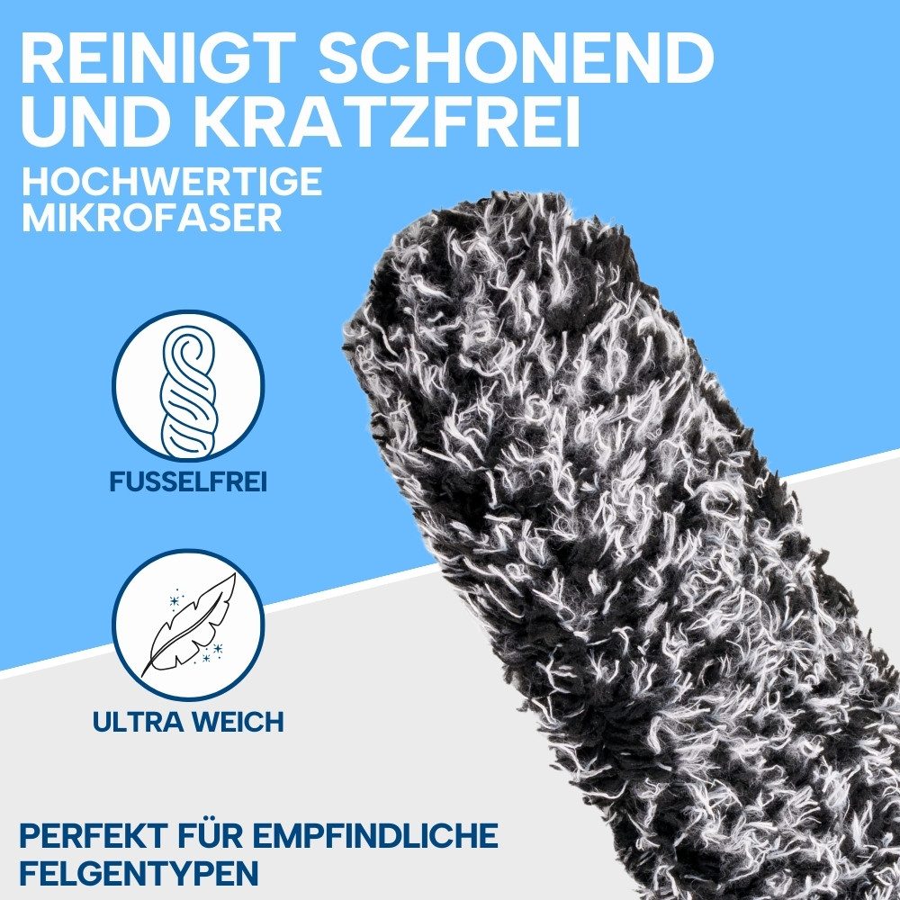 IVALITY Wheel Brush - Ultra-thin Car Microfiber Brush - Premium - Effective & Gentle, For All Car Wheels, Small Gaps, Entire Wheel Well, Car Cleaning, (With 2x Replacement Covers, 3-piece Set, Perfect for Wheel Cleaning), ultra-thin, reaches every corner and the entire wheel well