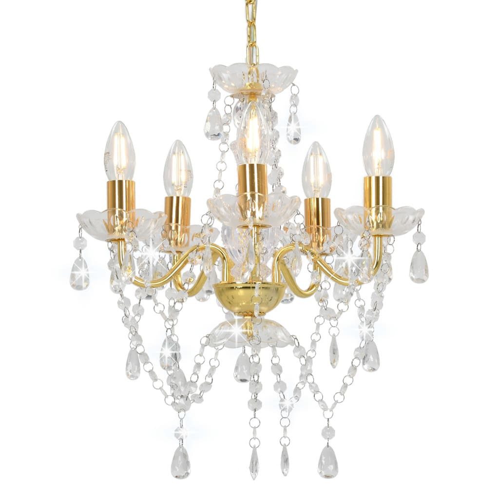 furnicato Deckenleuchte Kronleuchter mit Perlen Golden Rund 5xE14
