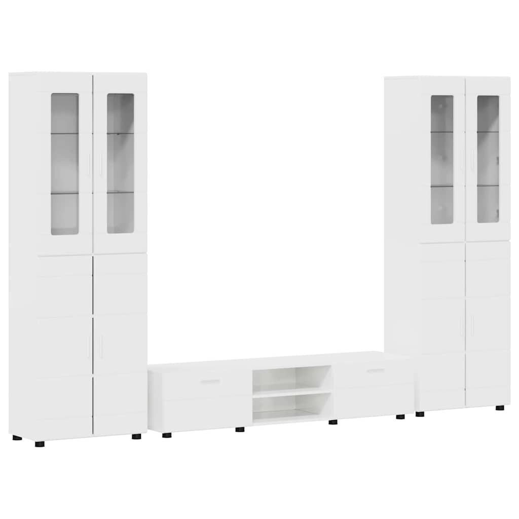 vidaXL Wohnzimmer-Set TV-Schrankset FLORIN 3 stk. Hochglanz Weiß Holzwerkstoff, (3-St)