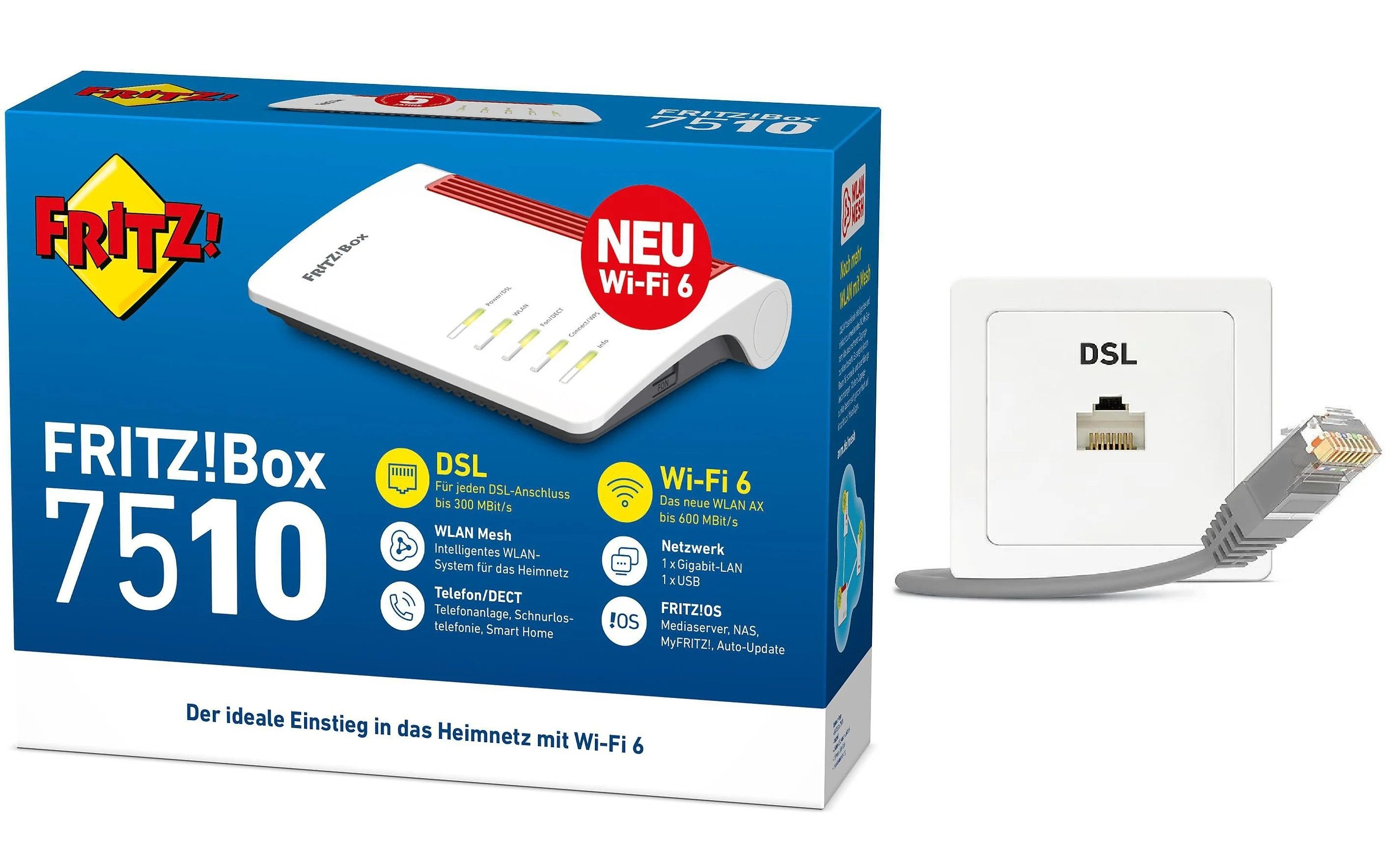 AVM FRITZ!Box 7510 WLAN VDSL ADSL DSL Router Wi-Fi 6 Internet DSL-Router