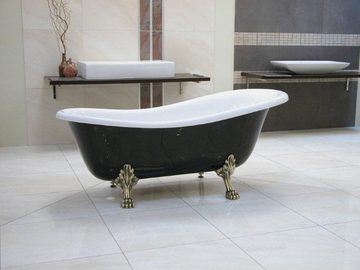 Casa Padrino Badewanne Freistehende Luxus Badewanne Jugendstil Roma Schwarz/Weiß/Altgold 1470mm - Barock Antik Badezimmer