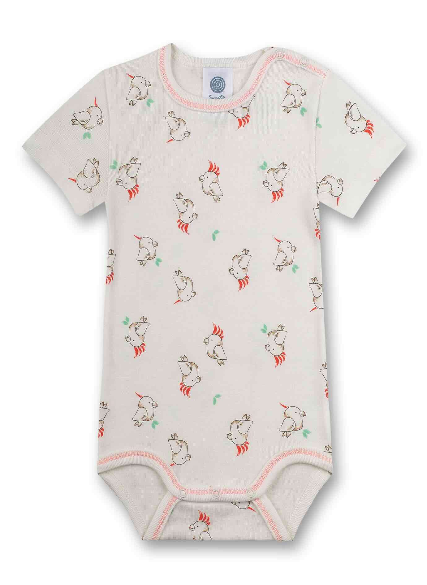 Sanetta Kurzarmbody Baby Kurzarmbody aus Bio-Baumwolle mit Vogel-Alloverprint