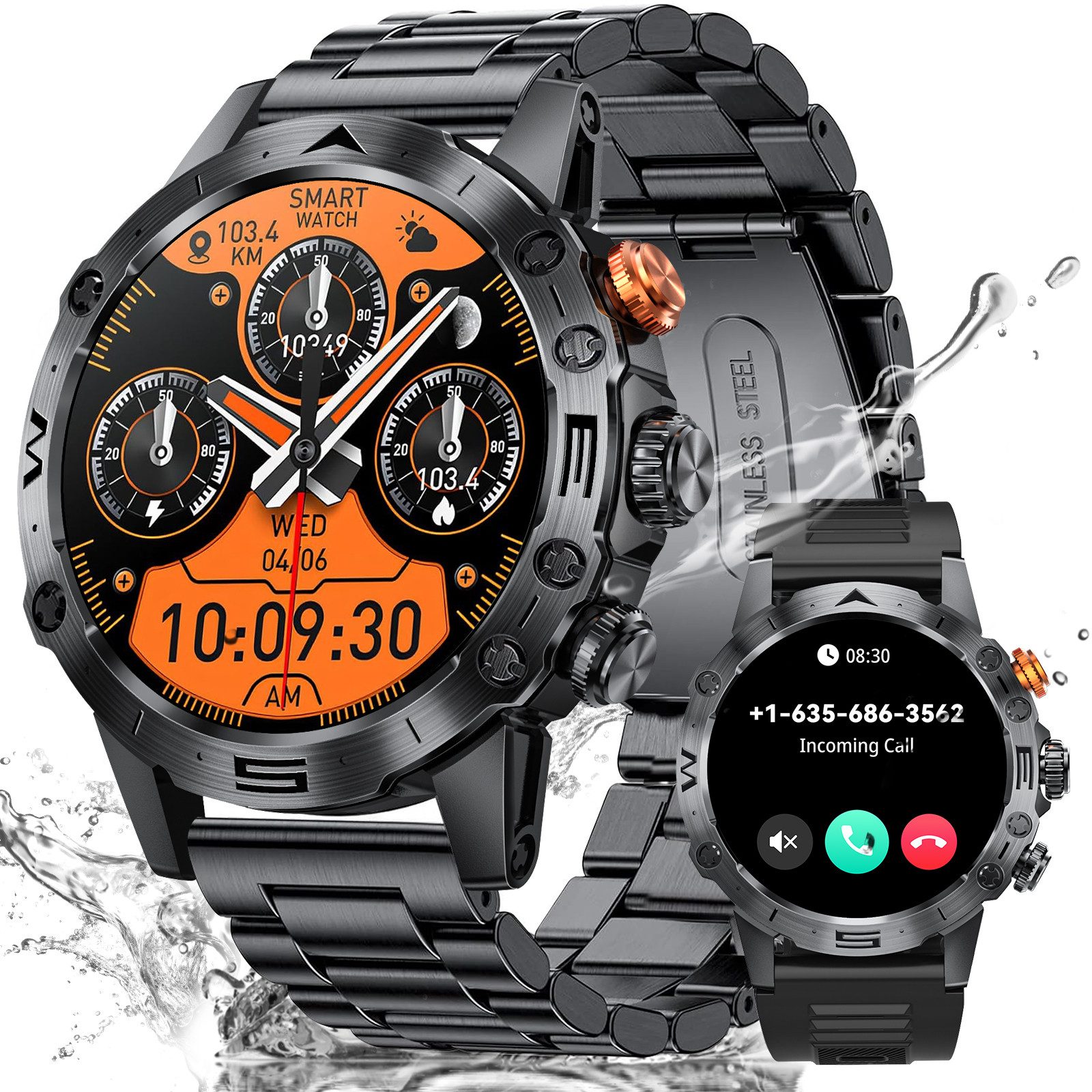 Smartwatch Herren in Militärqualität mit Telefonfunktion Smartwatch