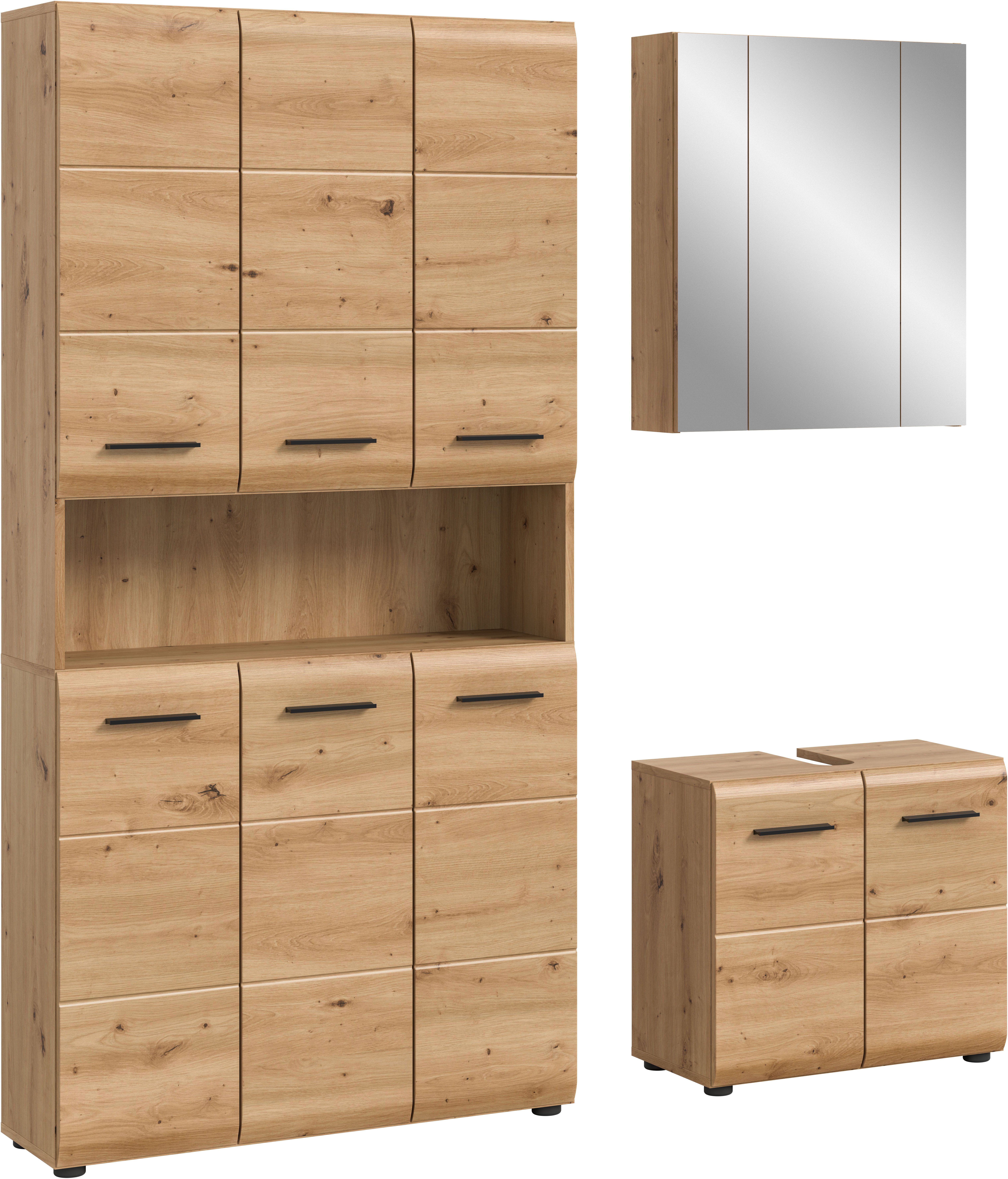 welltime Badezimmer-Set, (Set, 4-St., Stauraumschrank, WBU, Spiegelschrank), Bad-Kombination, Bad-Möbel, Badezimmer, Kombination, Kombi